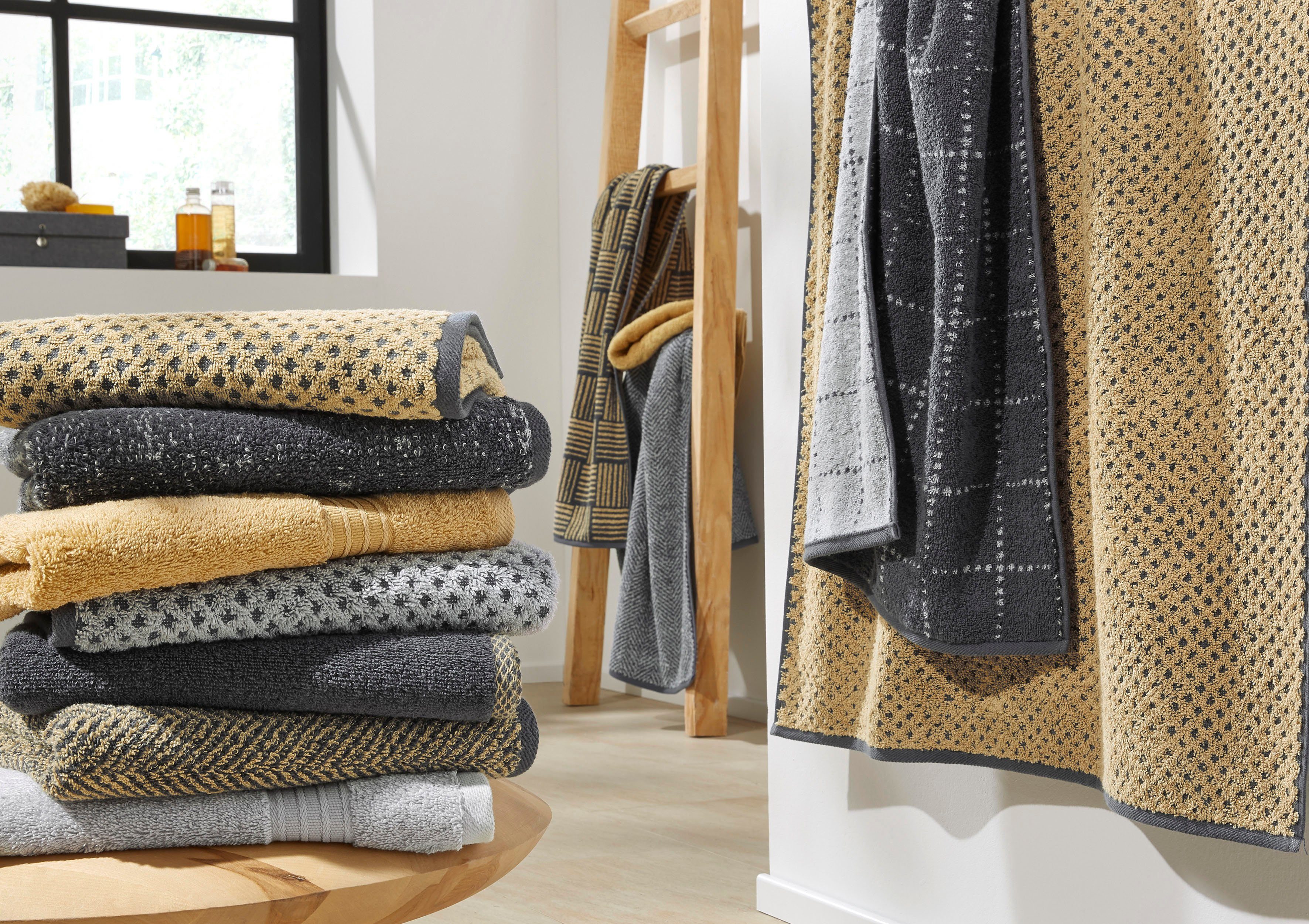 Dyckhoff Handdoekenset Golden Shades Rhombus Knuffelzacht, 4 handdoeken (50x100cm), 2 douchehanddoeken (70x140cm) (set, 6-delig)