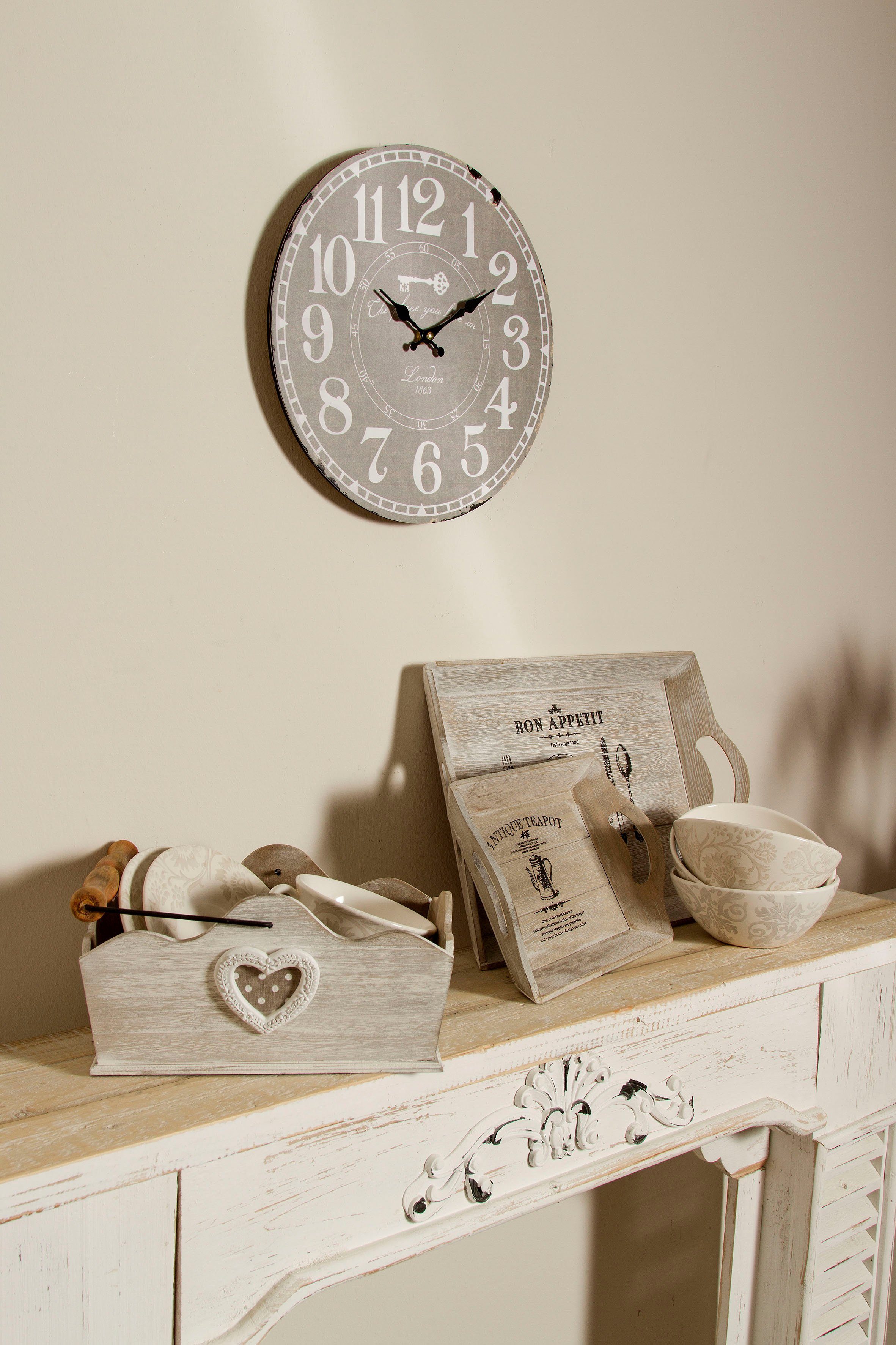 Myflair Möbel & Accessoires Wandklok Londen rond, ø 33,8 cm, decoratief in keuken & woonkamer (1-delig)