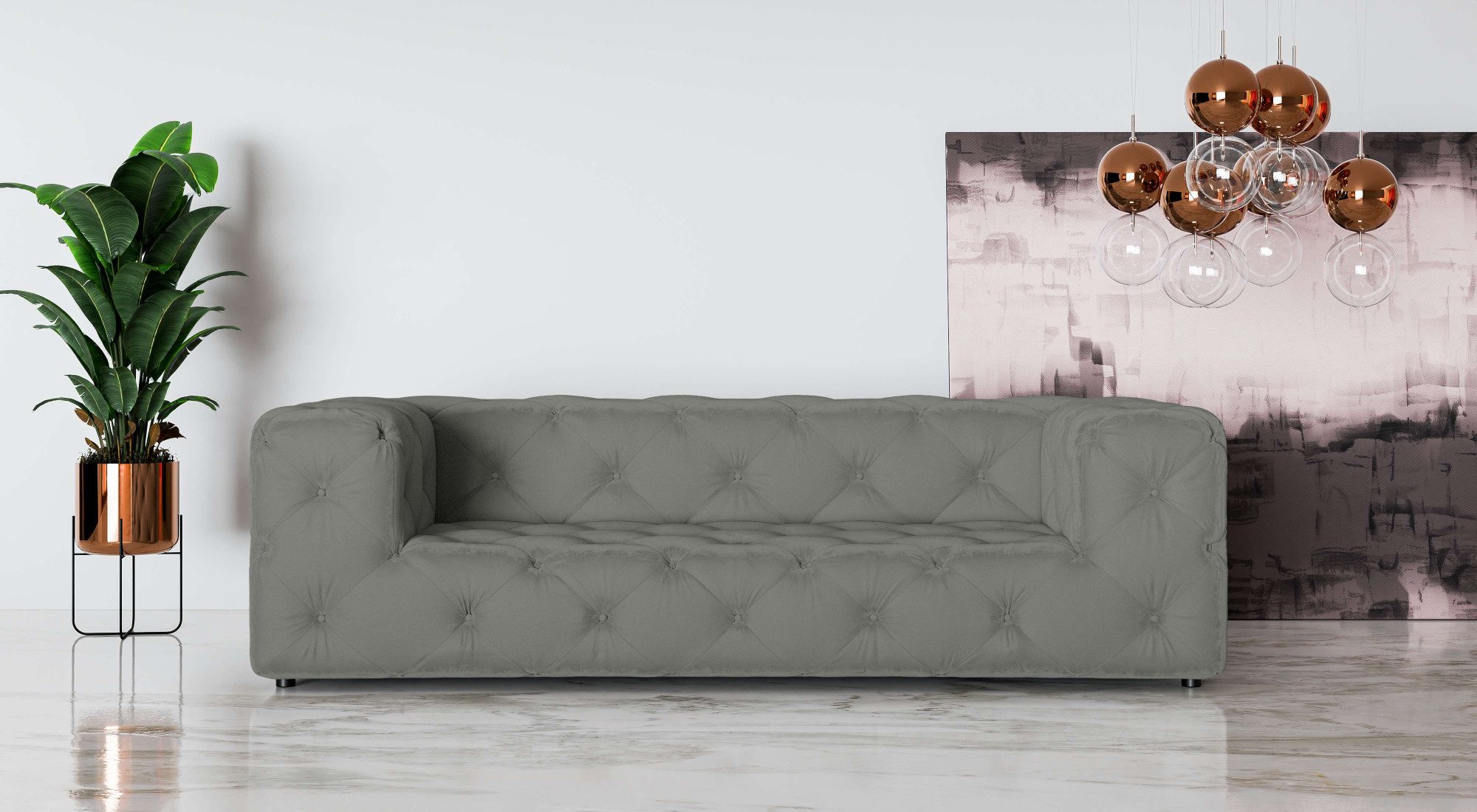 Places of Style 3-zitsbank FOLLINA 3-zits bank met klassieke chesterfield knoopverwerking grijs, 3-zitsbanken