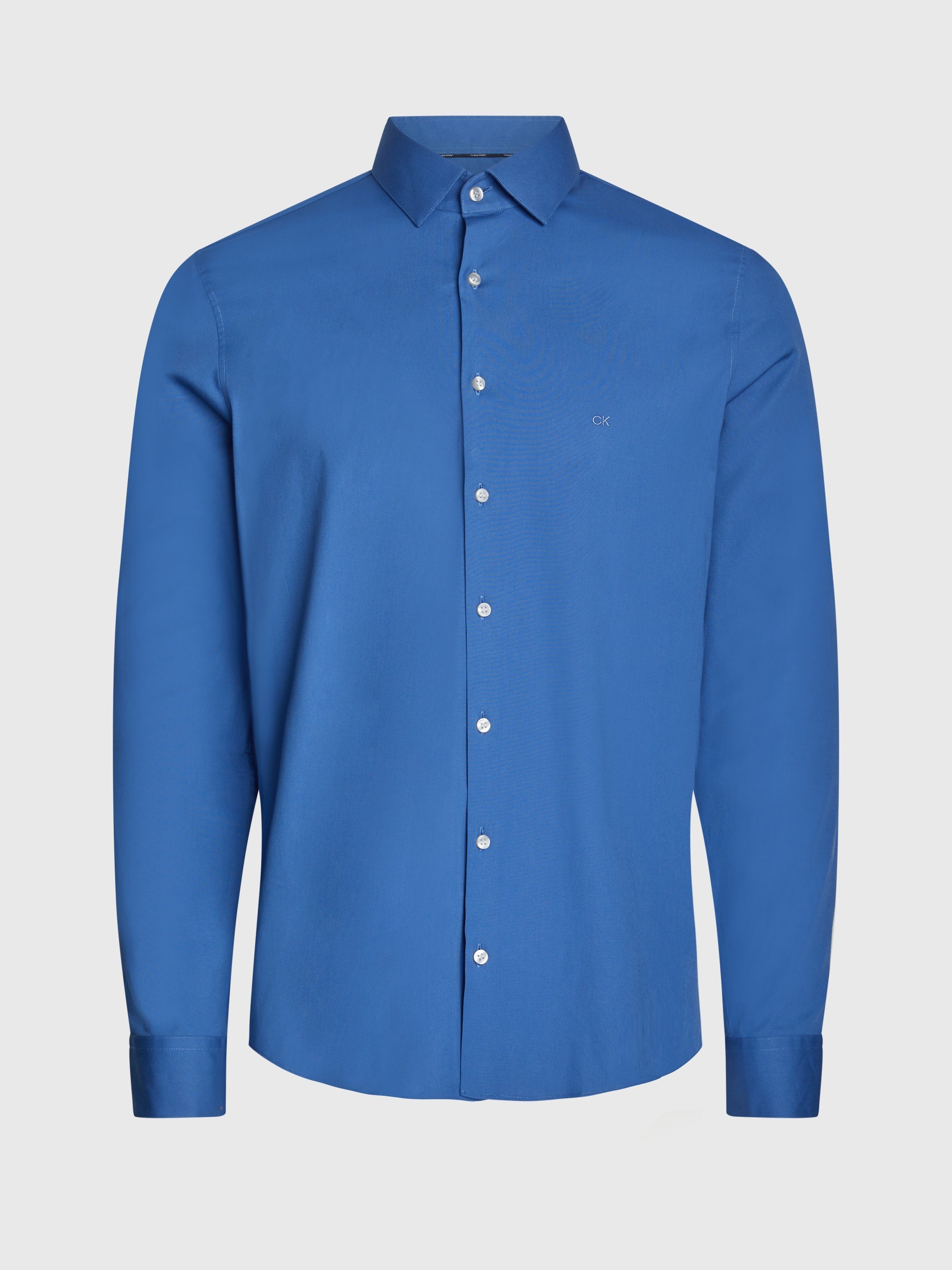 Calvin Klein Businessoverhemd POPLIN STRETCH SLIM SHIRT met kent-kraag, logoprint op borsthoogte
