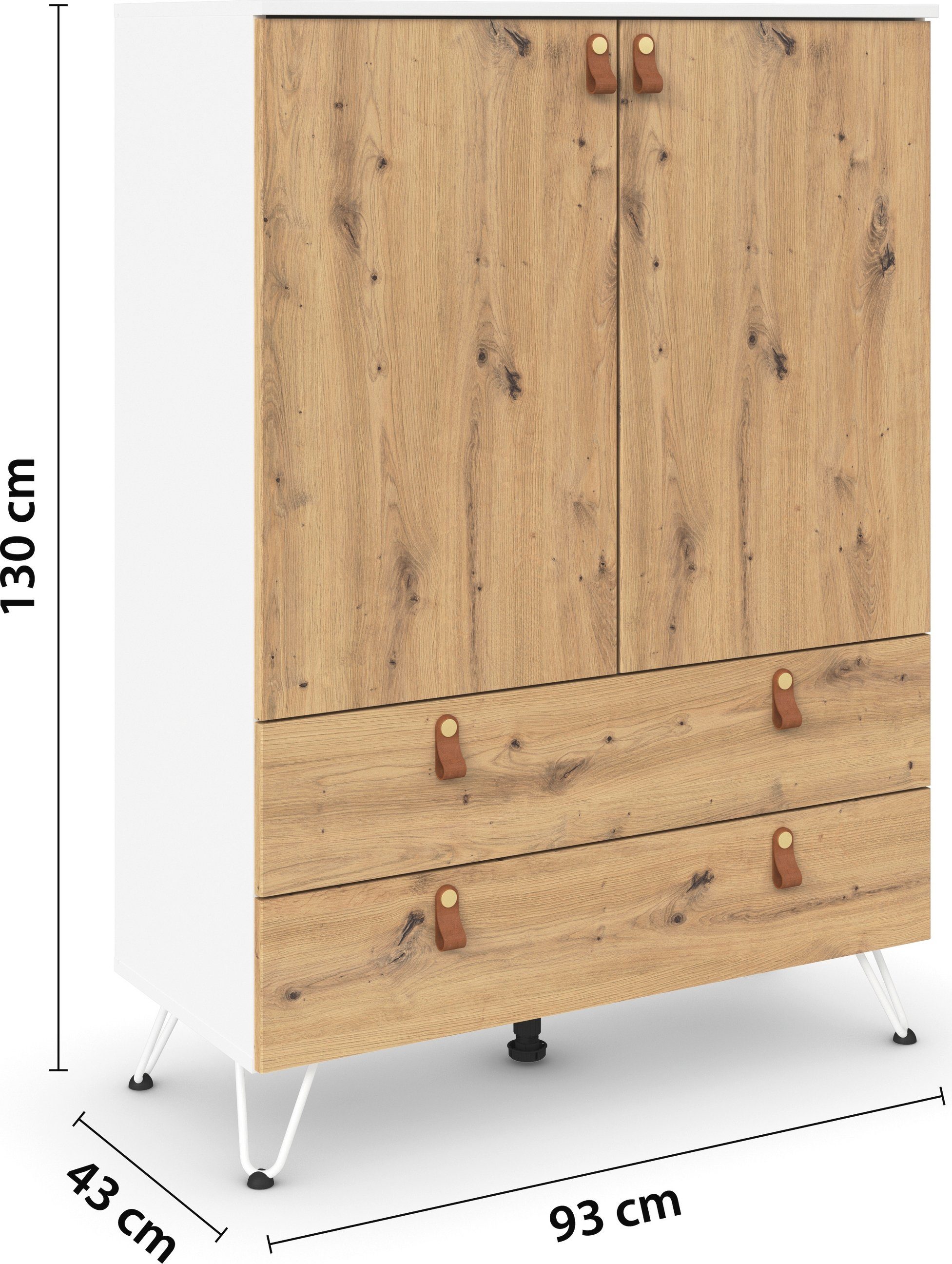 rauch Hoge kast Homey by Aditio met greeplussen van leer, 2 laden met soft-closefunctie