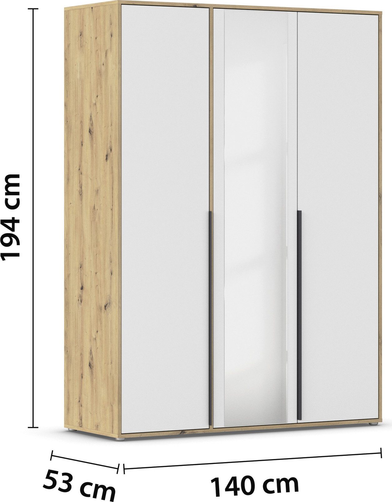rauch Draaideurkast Kledingkast Kast Garderobe Wasmand NAGATA met Spiegel und modernen stangengriffen in graumetallic topseller made in germany
