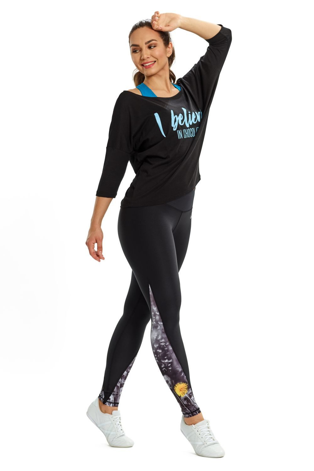 Winshape Shirt met 3/4-mouwen MCS001 ultralicht met neonblauwe glitter-print