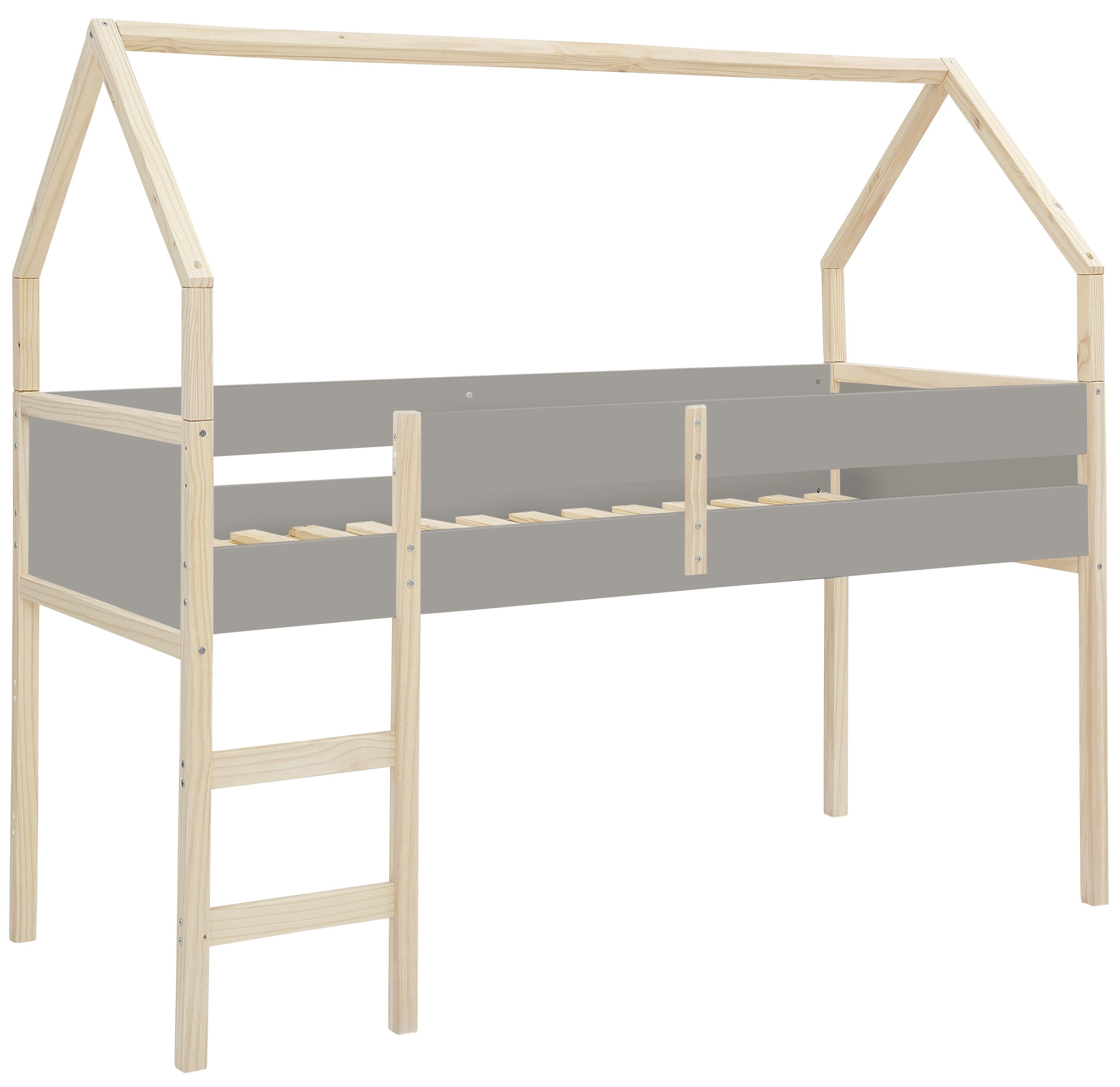 Lüttenhütt Hoogslaper Janne Grenenhout, 1-persoons, inclusief houten ladder, ligoppervlak 90x200 cm hoogslapers grijs