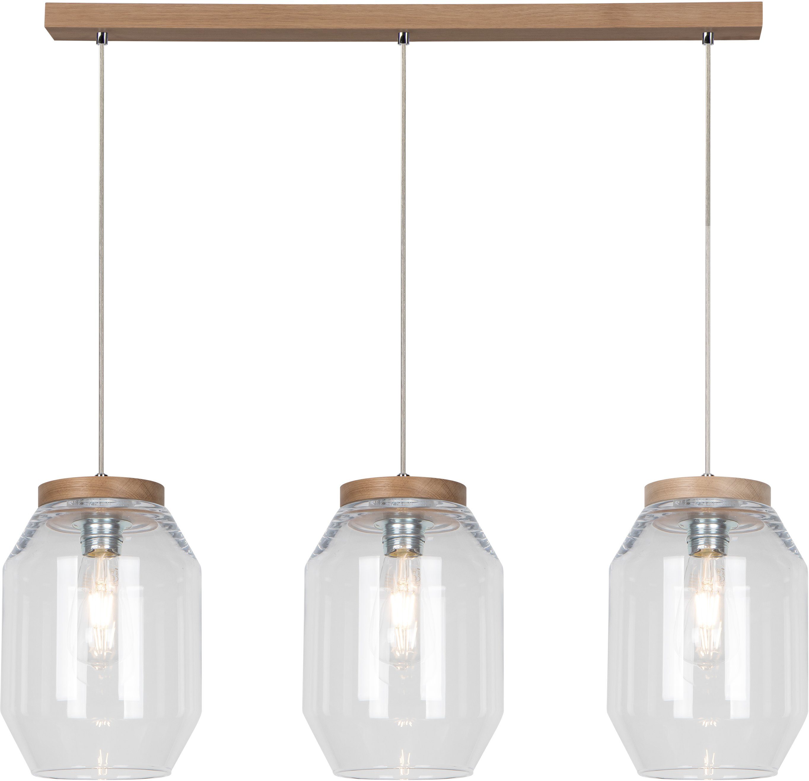 BRITOP LIGHTING Hanglamp VASO Natuurproduct van grenenhout, duurzaam, hoogwaardige glazen kapjes