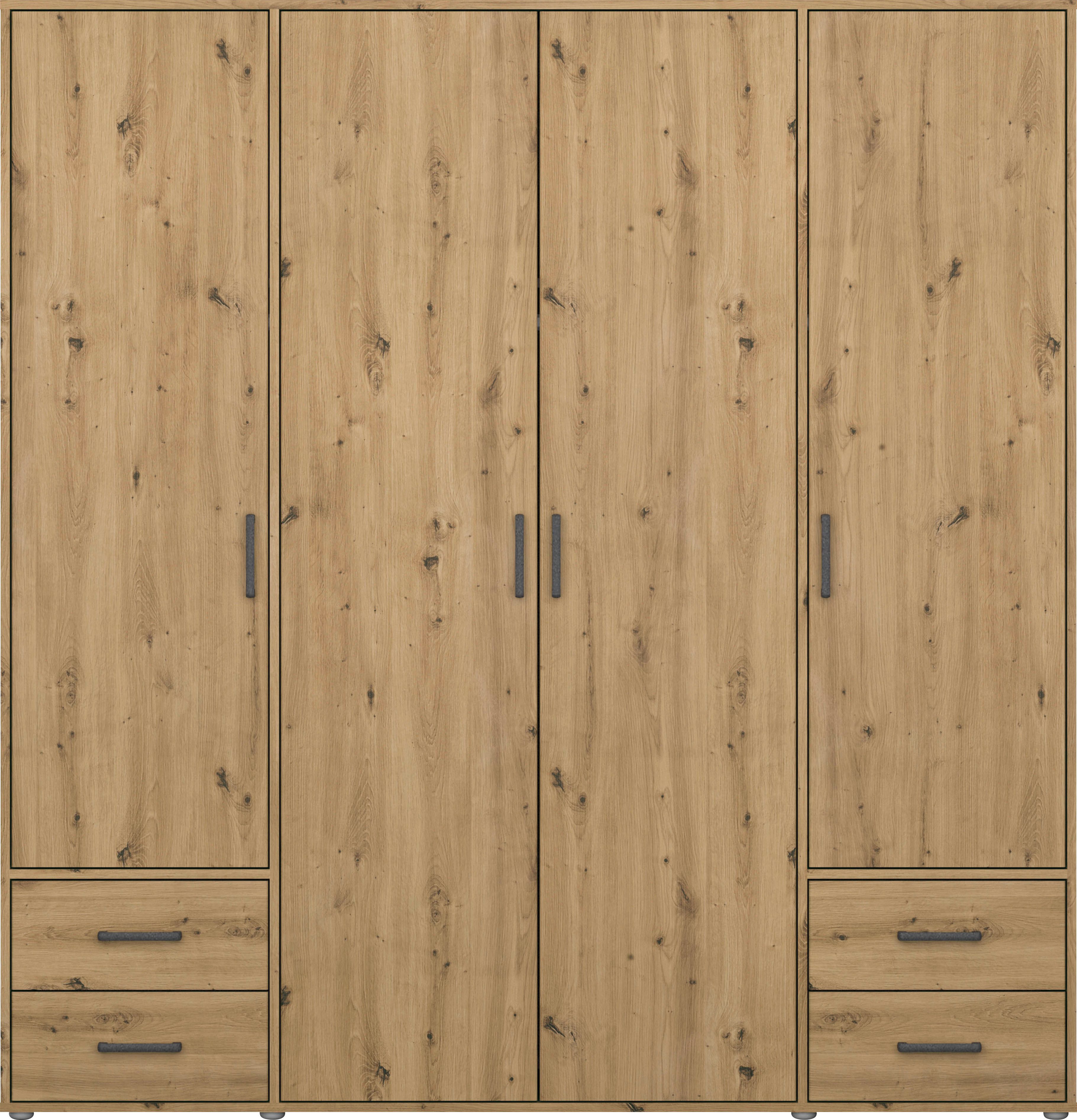 rauch Draaideurkast Kledingkast kast garderobe linnenkast VOYAGER moderne grepen in grijs metallic met buitenlades made in germany
