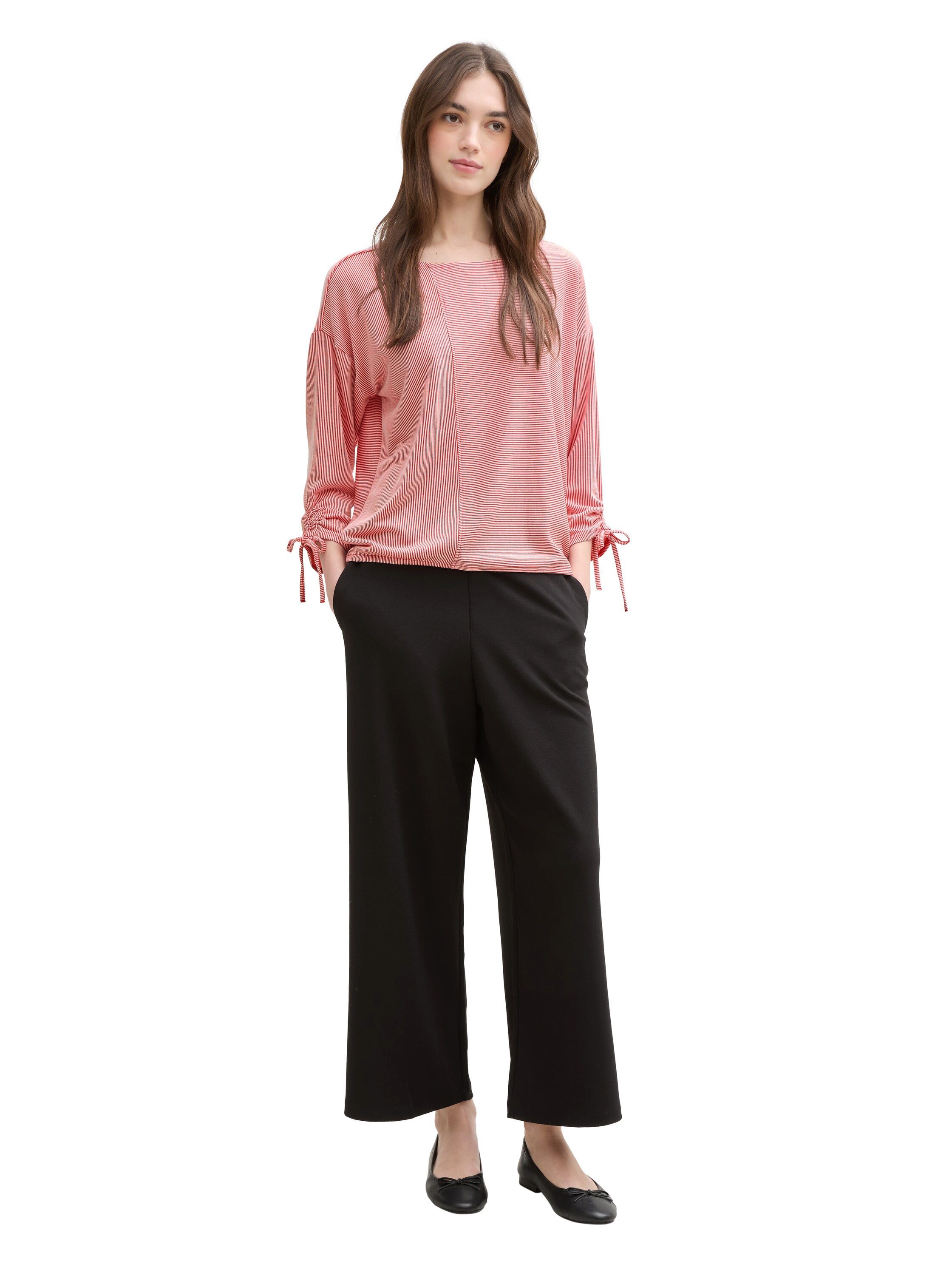 Tom Tailor Denim Shirt met 3/4 mouwen in fijne rib-look