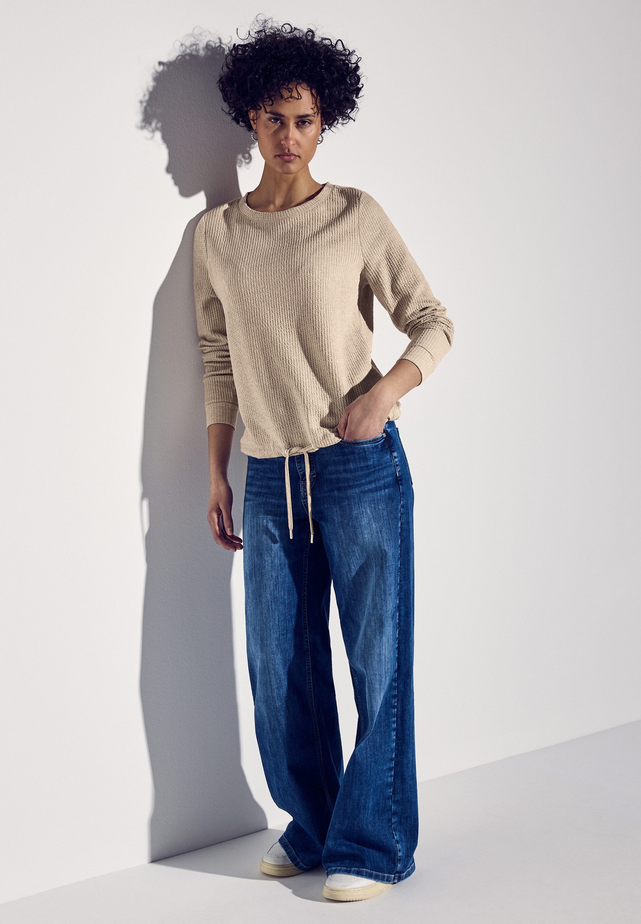 STREET ONE Sweatshirt Structuur-look, met elastische zoom met tunnelkoord
