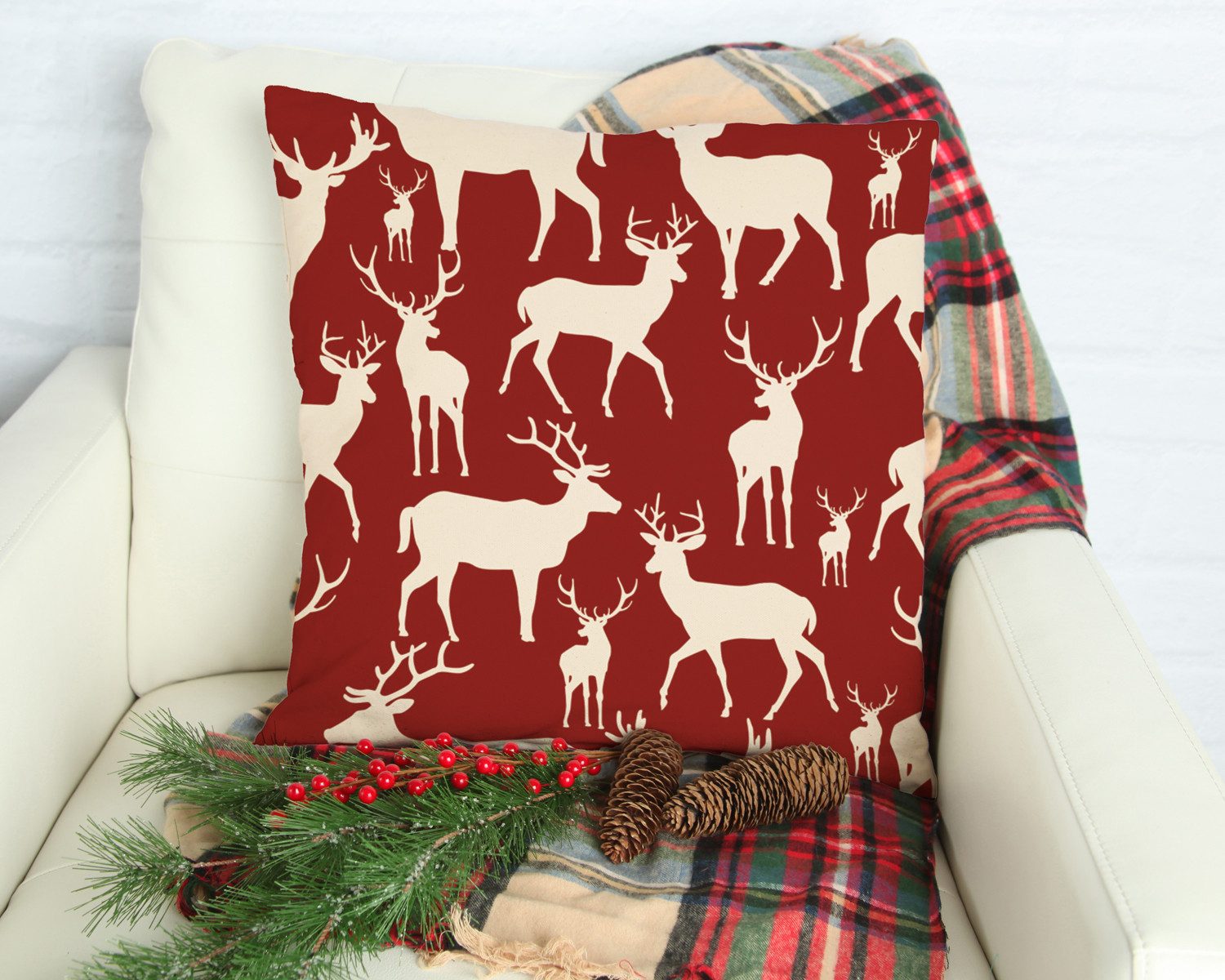 queence Sierkussen Anthony Kussenhoes, herten, elanden, rood, kerst, winterachtig, kerstmotief (1 stuk)