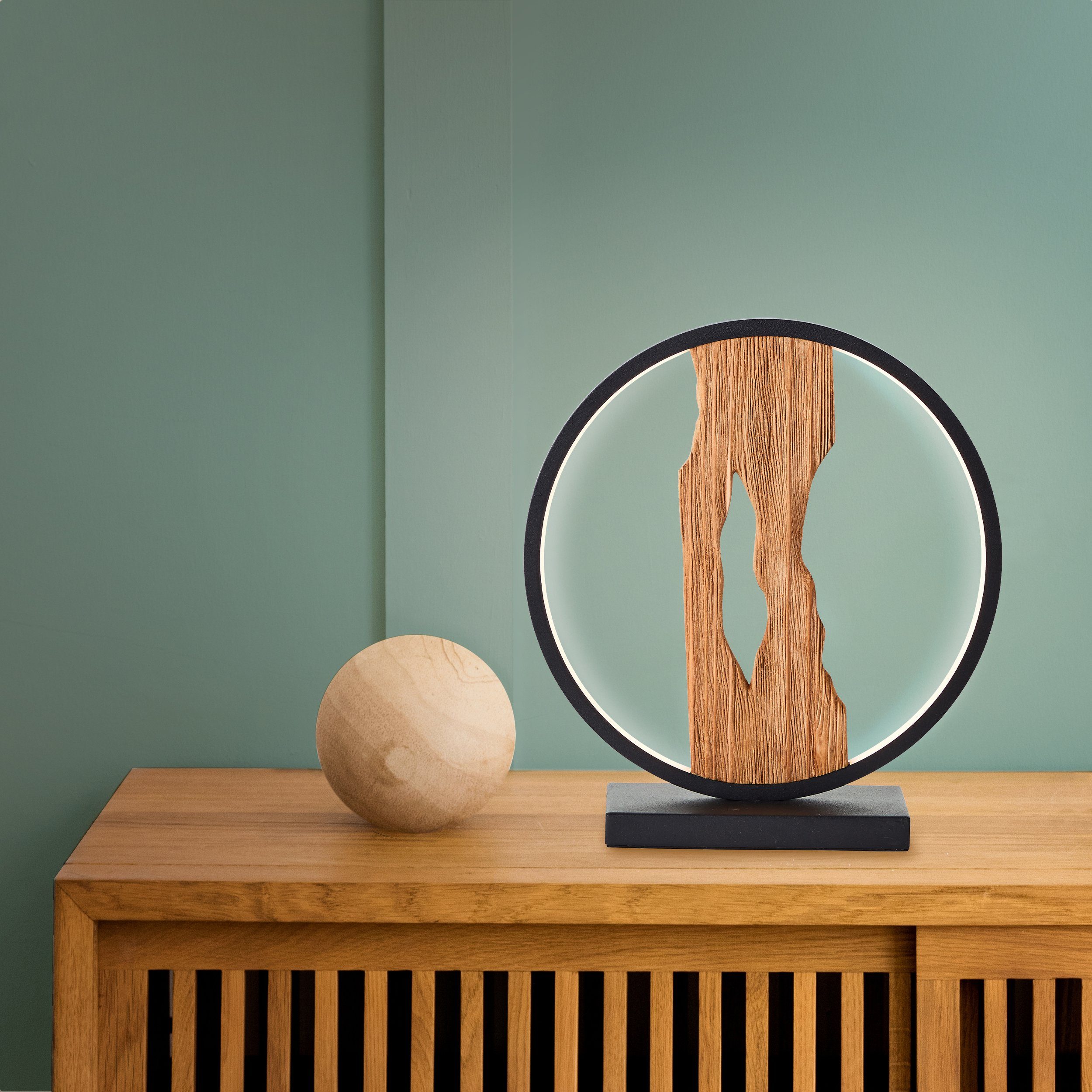 Brilliant Leuchten Led-tafellamp Chaumont Hoogte 28 cm, 850 lm, aluminium/metaal/hout, zwart/hout