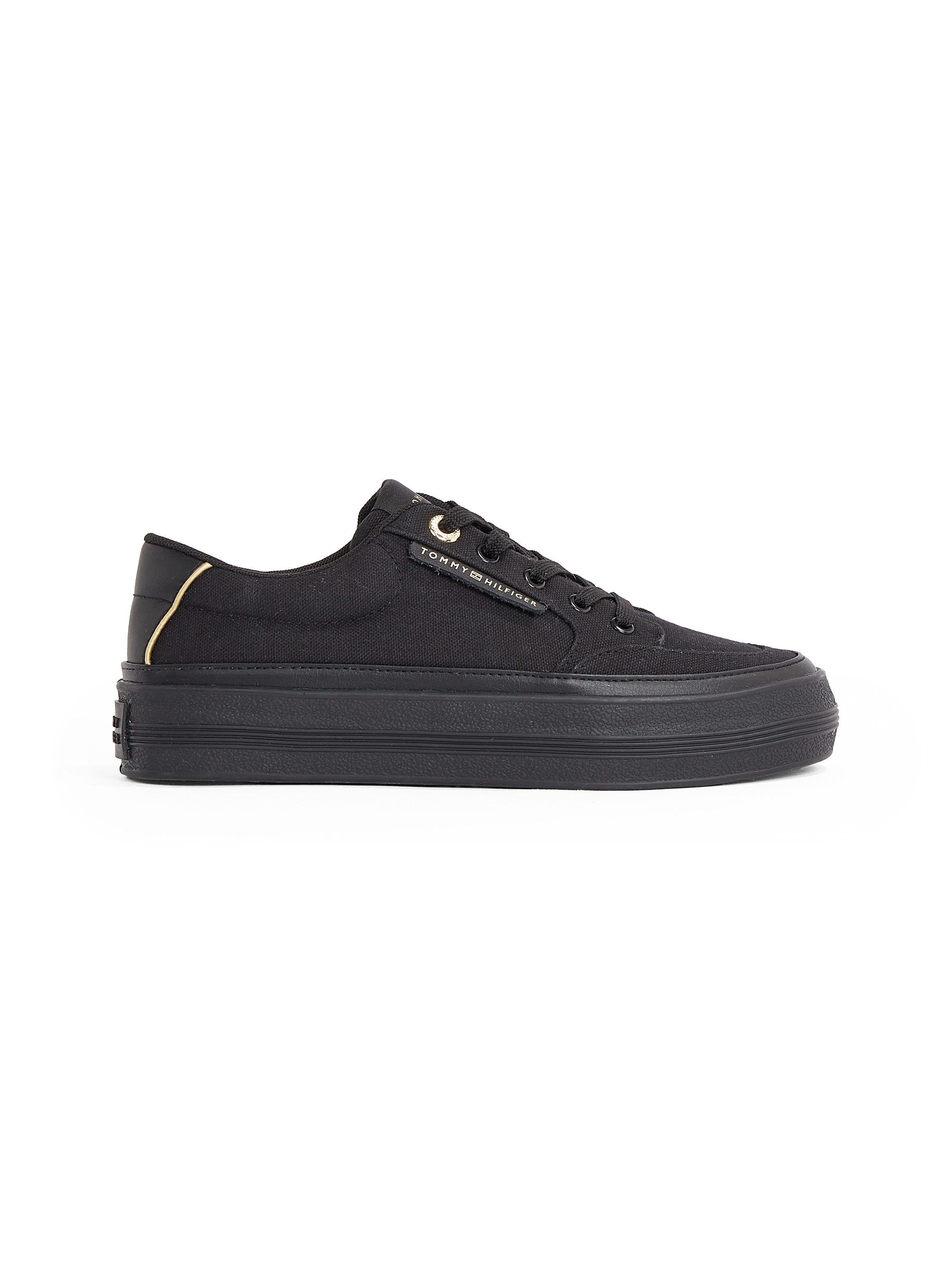 Tommy Hilfiger Plateausneakers ESSENTIAL VULC TEXTILE SNEAKER , vrijetijdsschoen, lage schoen, veterschoen met gouden details