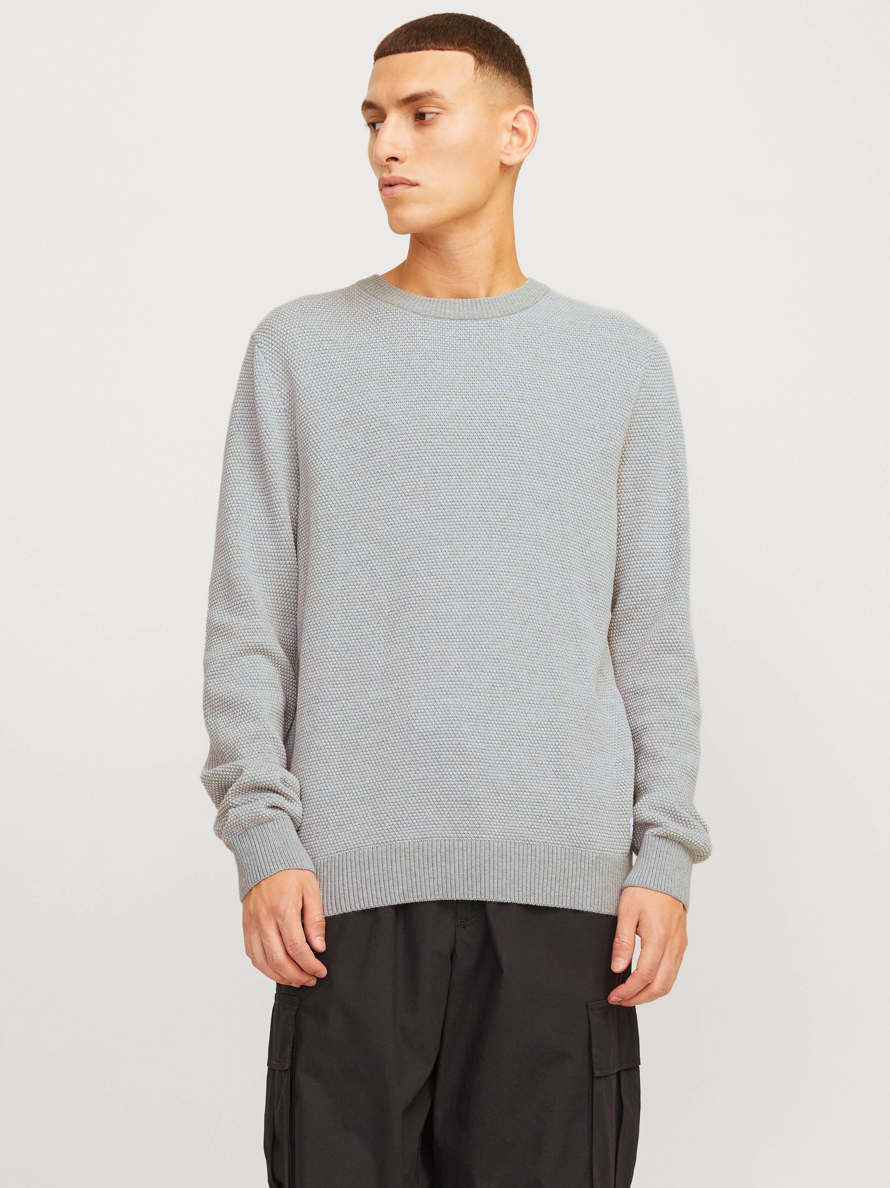 Jack & Jones Trui met ronde hals JJEGLOBE KNIT CREW NECK NOOS heren pullovers maat L grijs