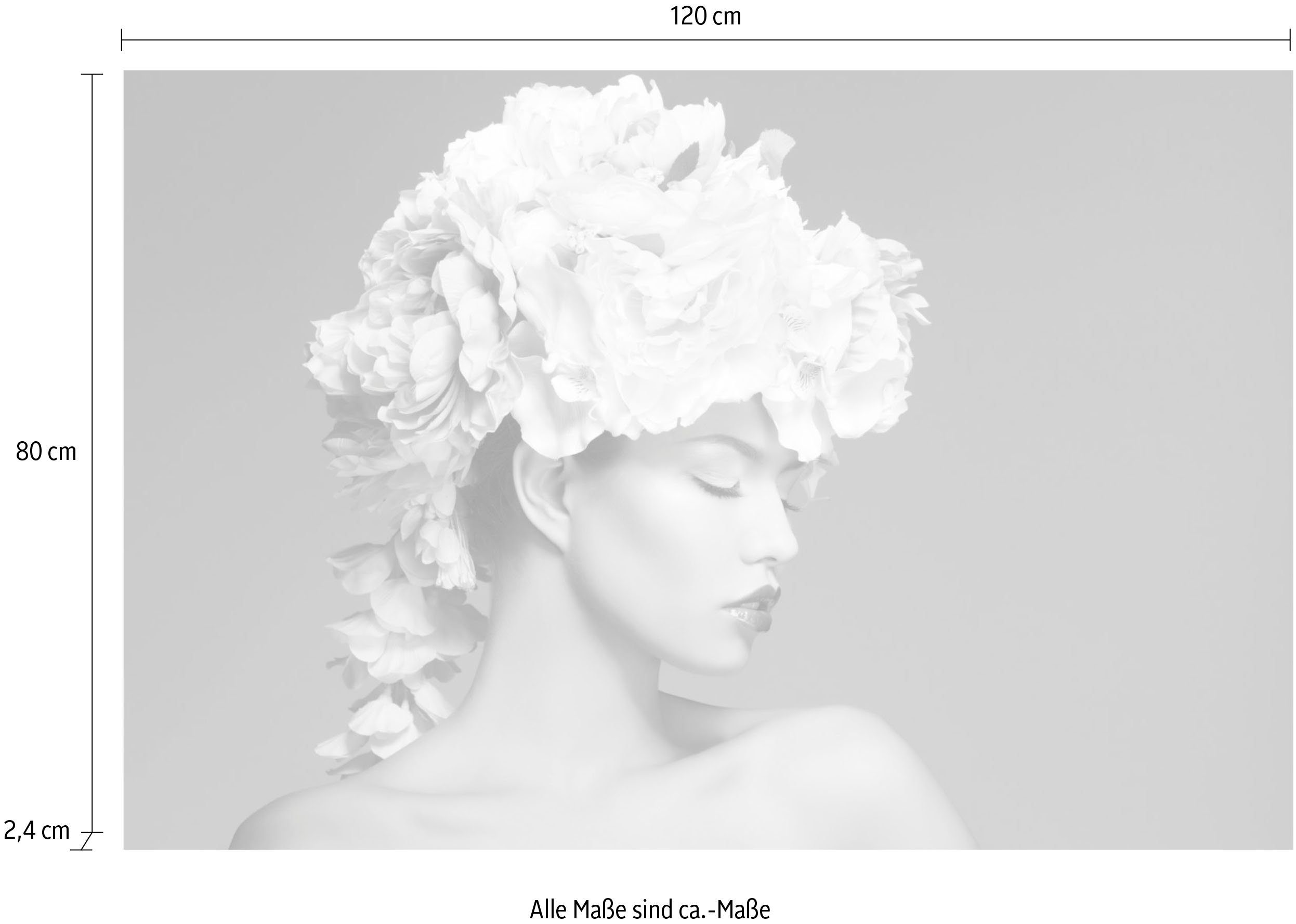 queence Artprint op acrylglas Vrouw met bloemenhoed Fine Art-print in galeriekwaliteit