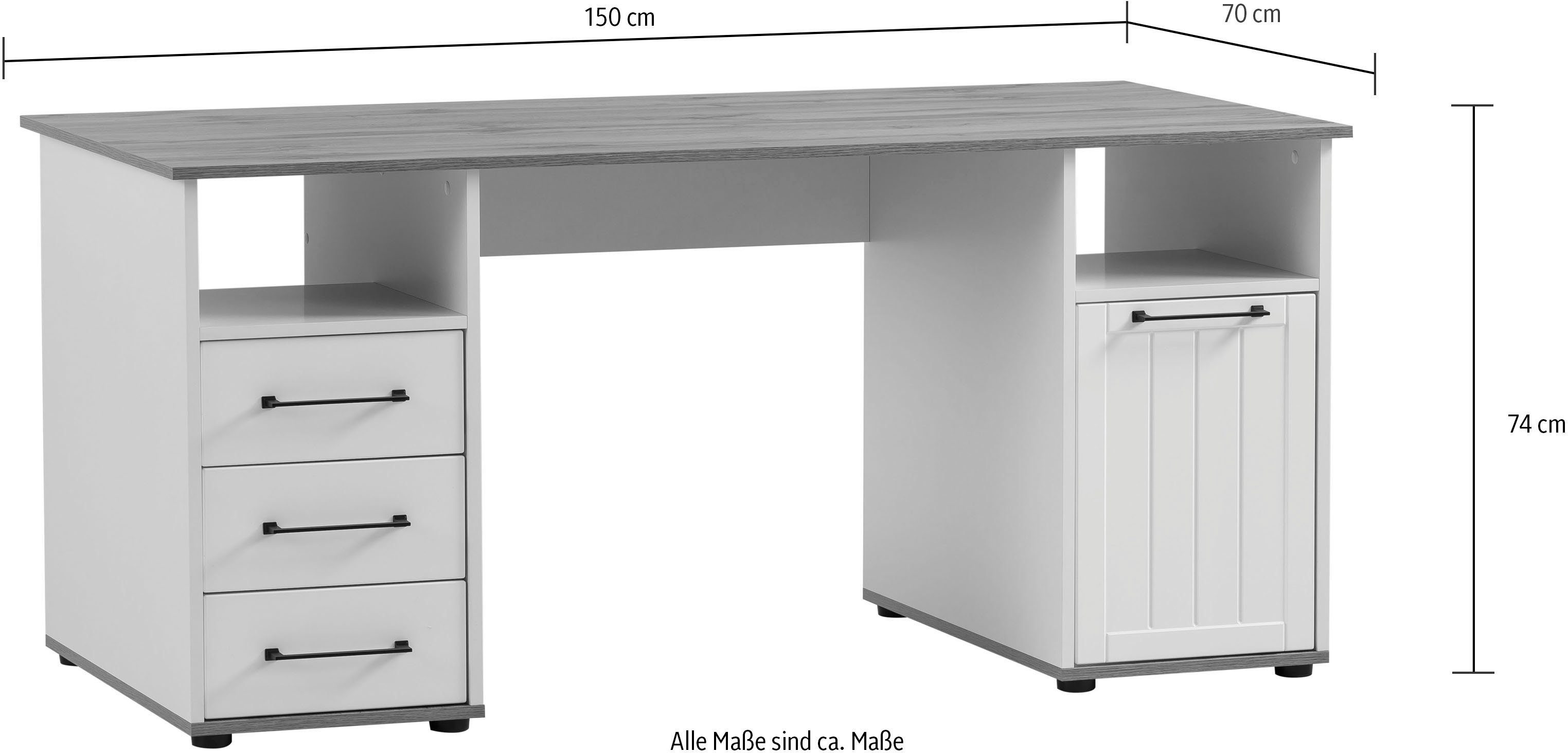 Schildmeyer Bureau Jelda in landhuis-look, houtdecor met voelbare structuur, breedte 150 cm