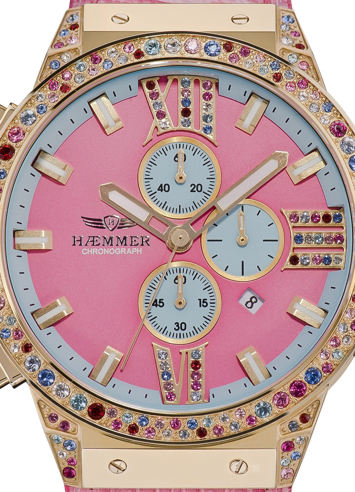 HAEMMER GERMANY Chronograaf EMINENT Quartzhorloge, dameshorloge, datum, stopwatchfunctie, saffierglas, leren band