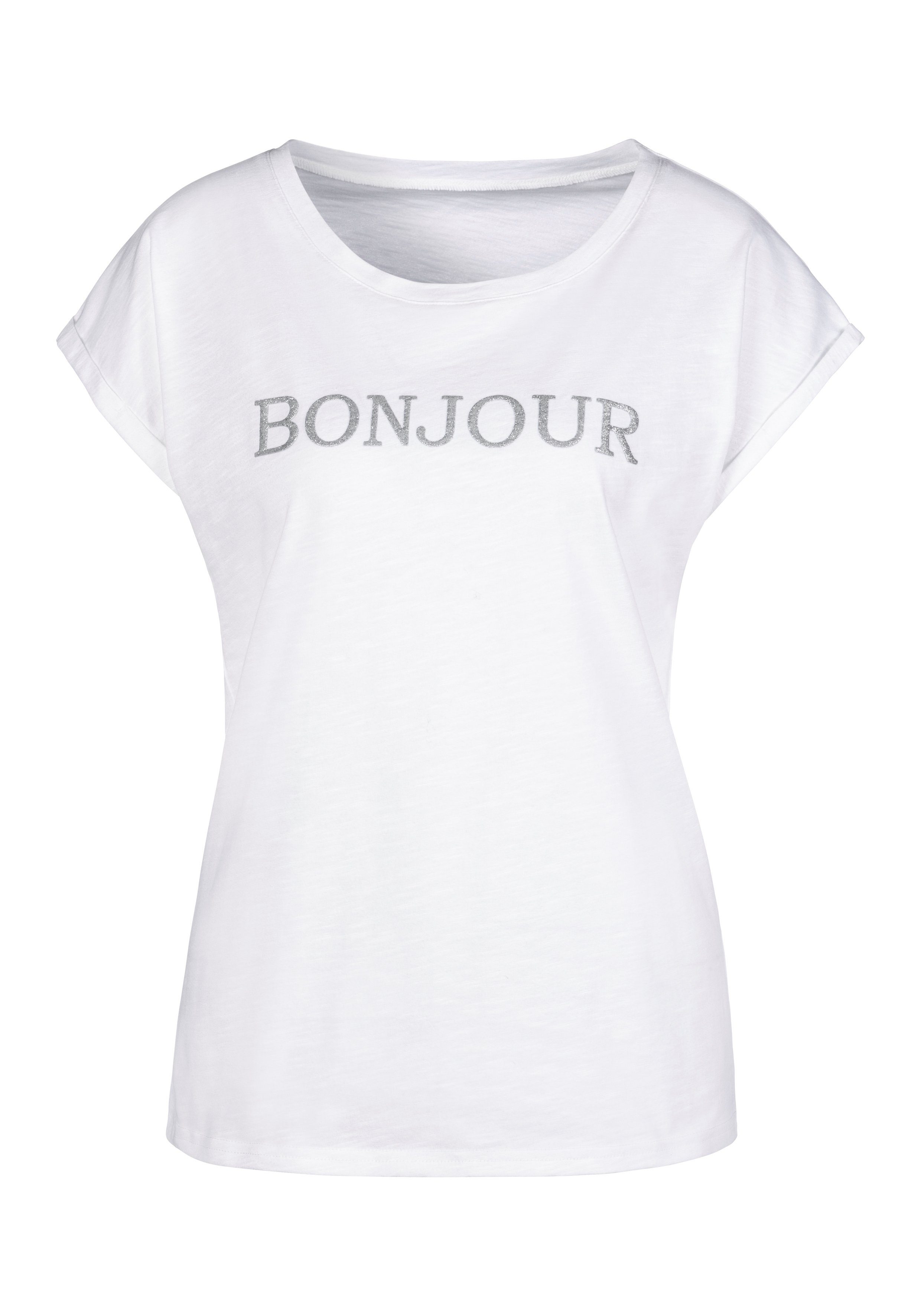 Vivance T-shirt Met frontdruk "Bonjour" in een zachte katoenkwaliteit
