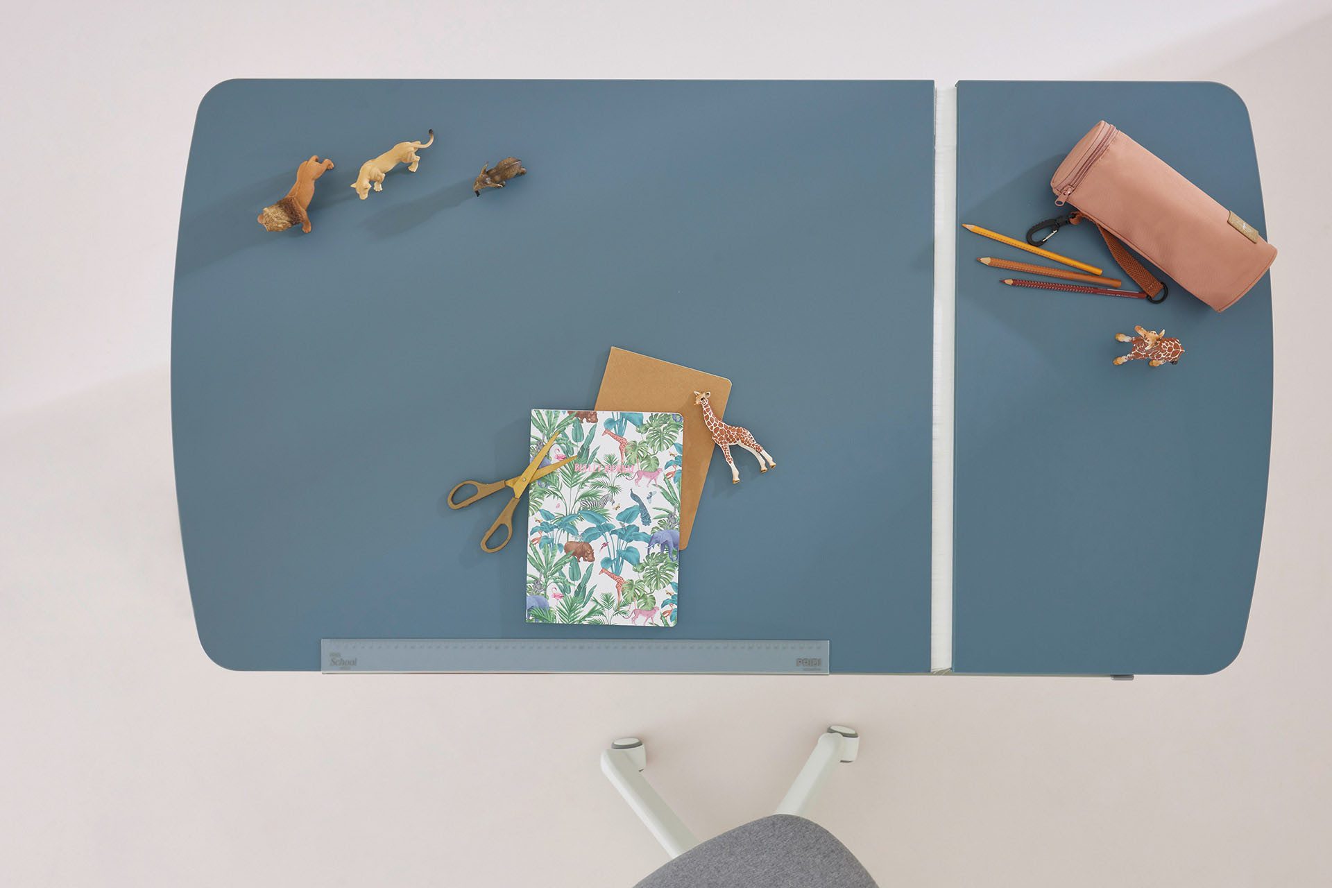 PAIDI Kinderwelten Kinderbureau DIEGO CURVED GT, leerlingbureau, ergonomisch, meegroeiend stappenloos in hoogte verstelbaar, gedeeld tafelblad kantelbaar