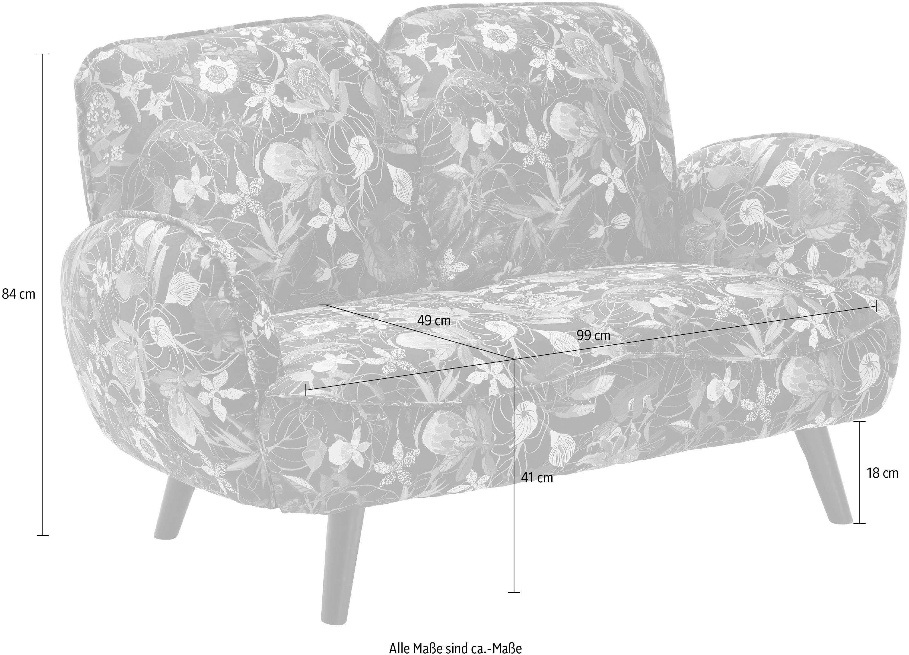 ATLANTIC home collection 2-zitsbank Ben met golfvering, massief houten poten, vrij plaatsbaar