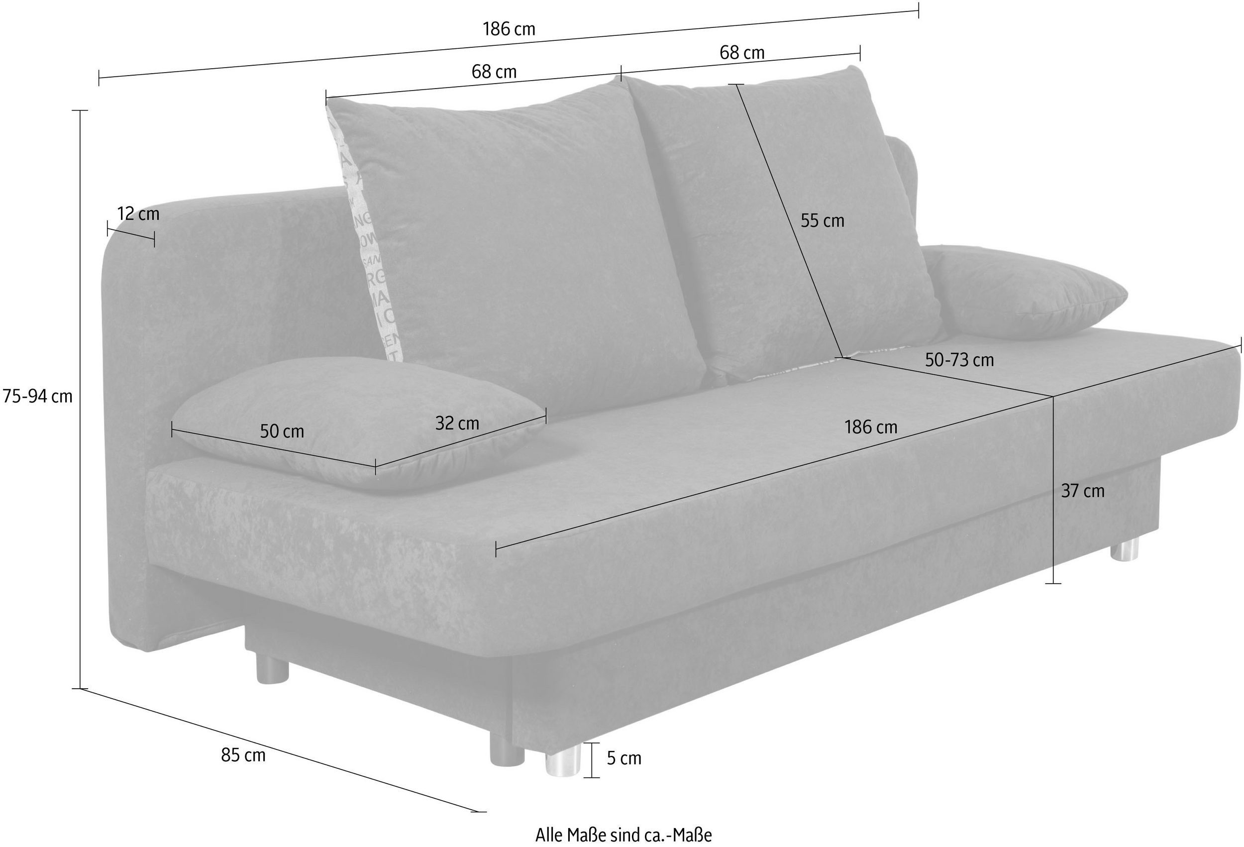 COLLECTION AB Slaapbank ULLA inclusief bedfunctie en opbergruimte Slaapbank, bedfunctie, bedlade, incl. rugkussens, armleuningkussens