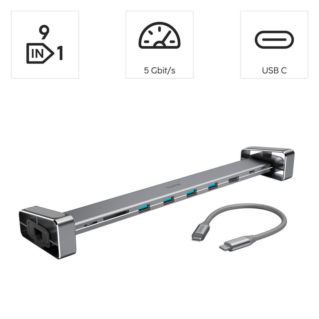 Hama Laptop-dockingstation 9in1 USB-C Docking Station voor 4x USB-A, USB-C, HDMI™, LAN