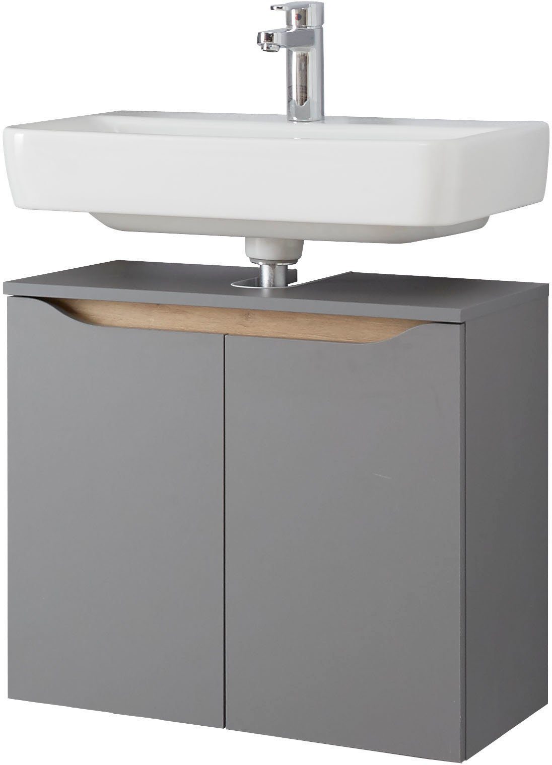 Saphir Badkamerserie Quickset 2-delig, wastafelonderkast met led-spiegel Wastafel 60 cm breed, inclusief deurdemper, 2 deuren, badset (2-delig)