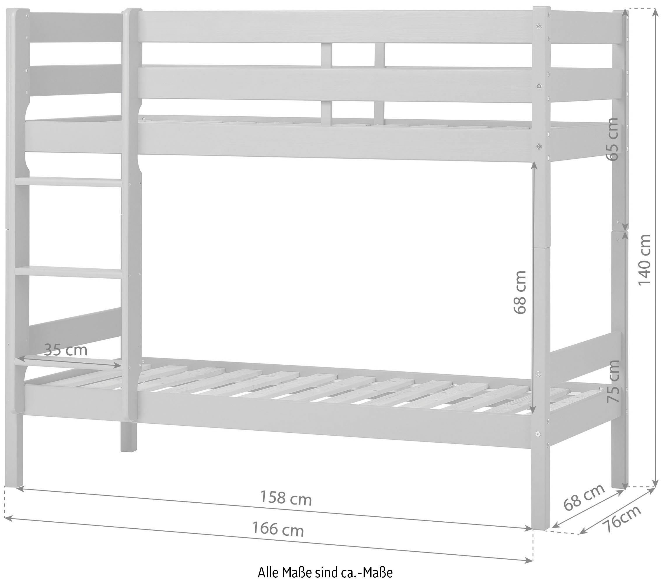 Hoppekids Stapelbed Eco comfort kinderbed 90x200 of 70x160 van massief hout in 4 kleuren