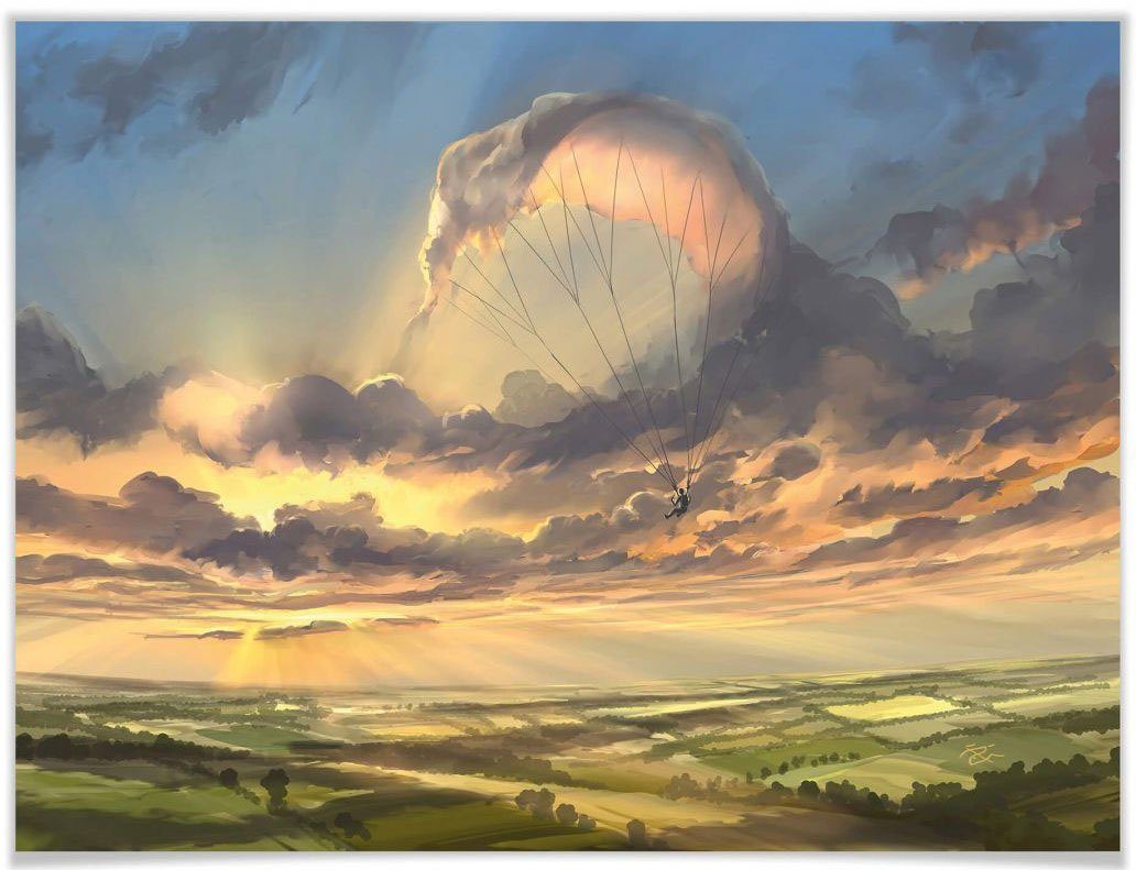 Wall-Art Poster Surrealisme artprint Vliegende wolken Poster, artprint, wandposter (1 stuk)