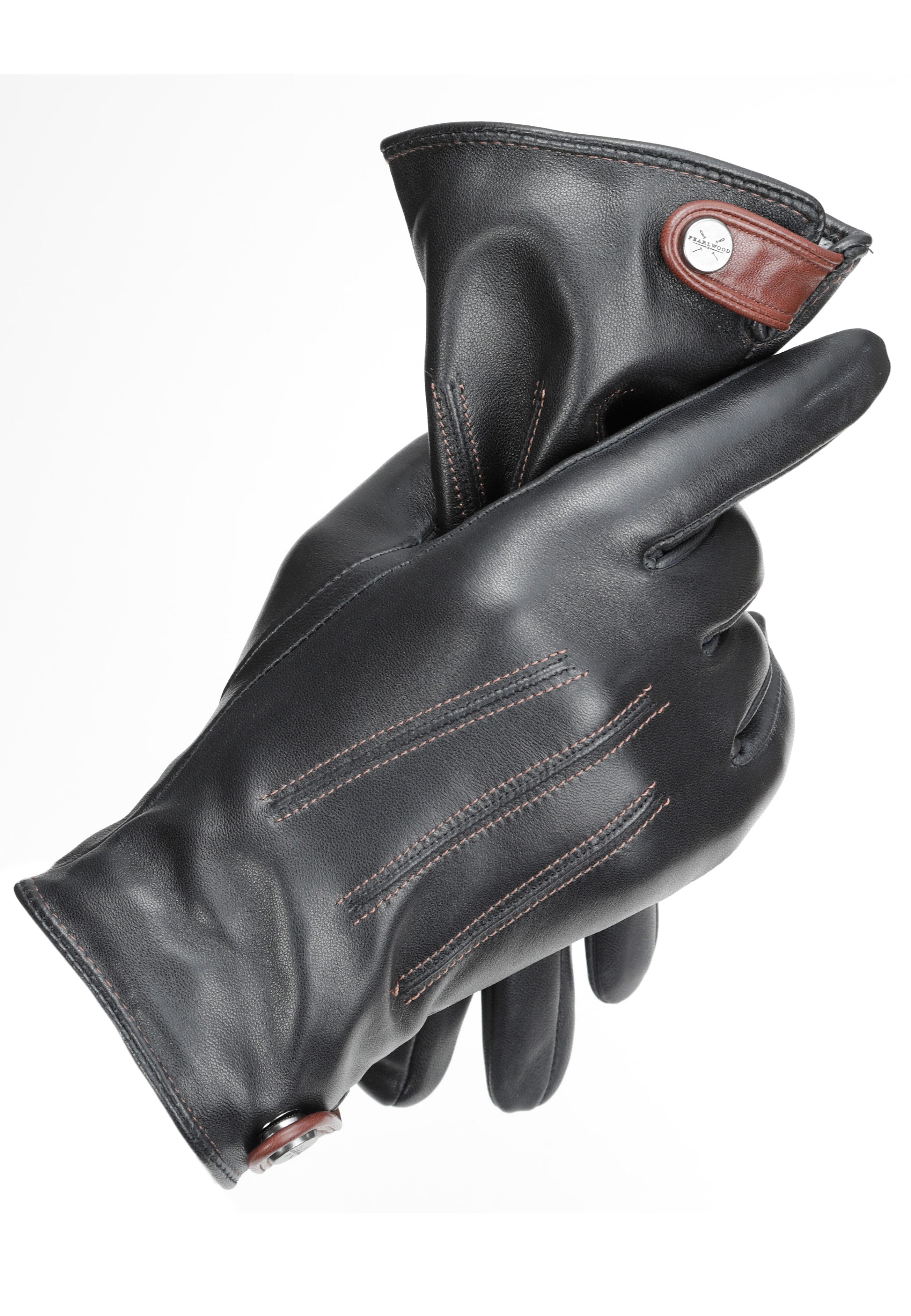 PEARLWOOD Leren handschoenen Taylor gevoerd, siernaden, leren riempje aan de zijkant in contrastkleur (1 paar)