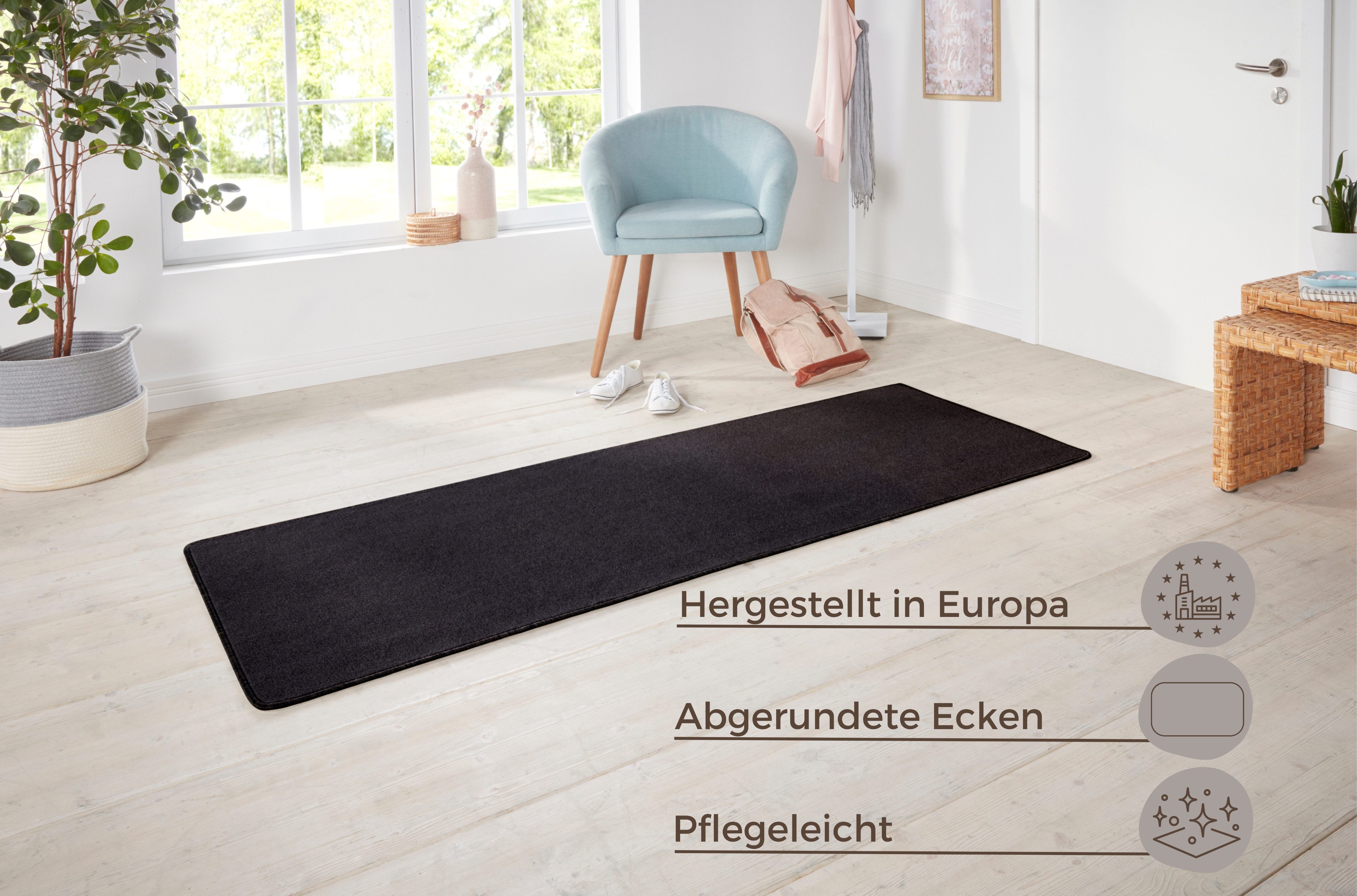 HANSE Home Vloerkleed Shashi Kortpolig, effen kleuren, loper, zacht, eetkamer, kinderkamer, gang