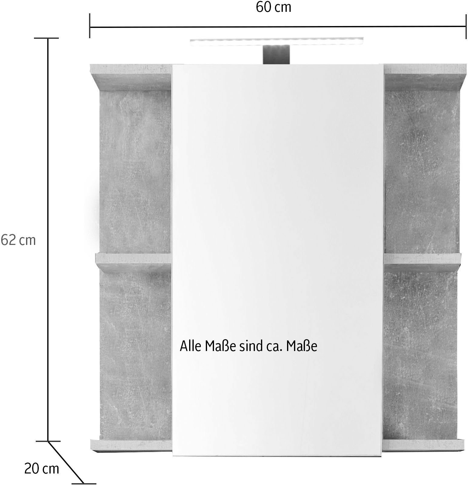 trendteam Spiegelkast Badspiegel met spiegeldeur in wit hoogglans/beton - inclusief lamp (2-delig)