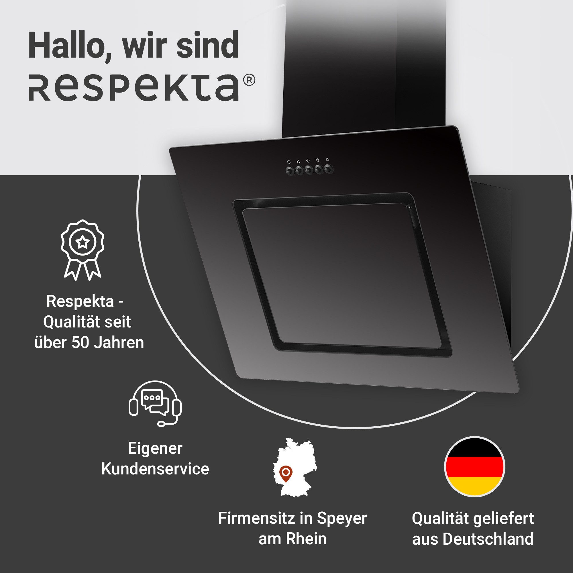 RESPEKTA Schuine wandkap CH22010 60 cm, 3 vermogensniveaus, led-verlichting, geschikt voor afzuiging en recirculatie