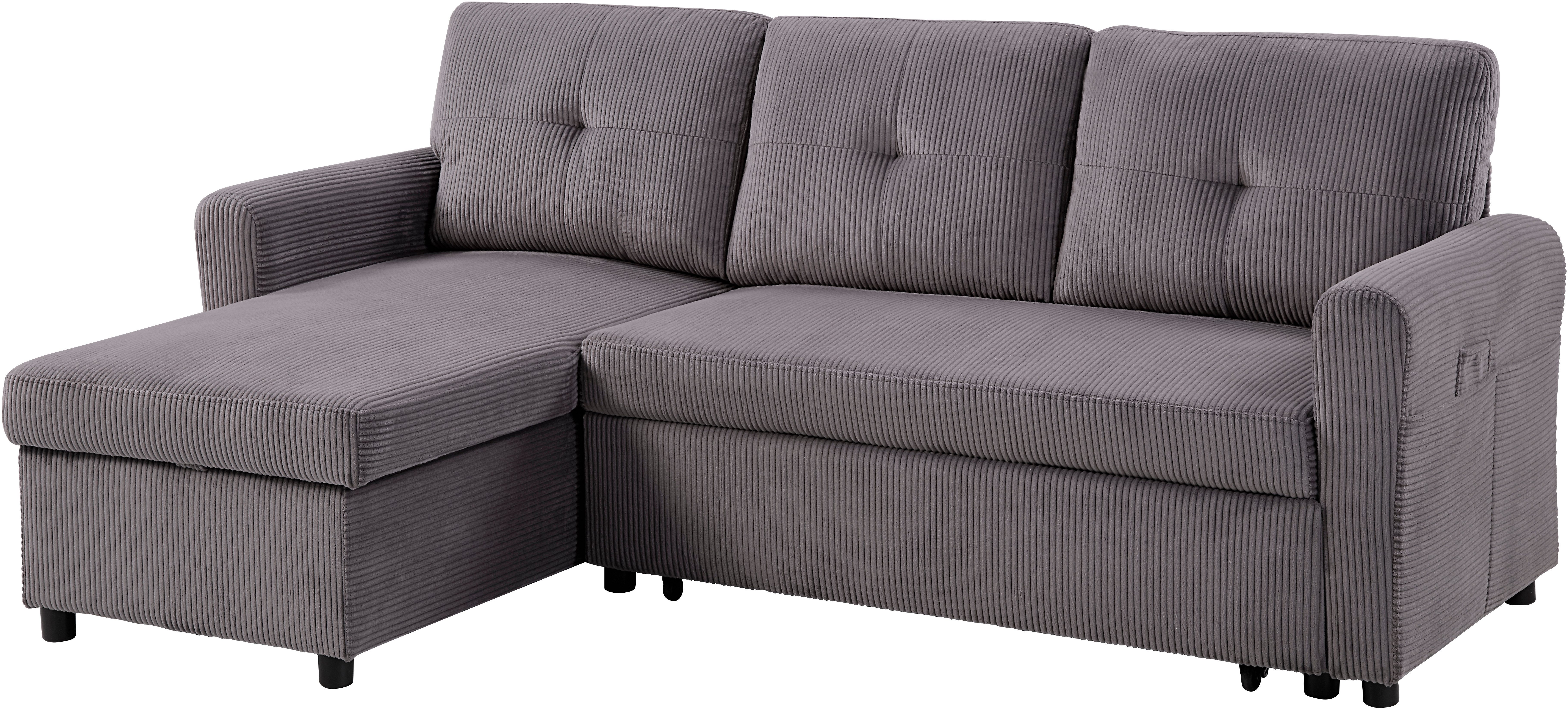 ATLANTIC home collection Hoekbank Gustavo L-vorm met slaapfunctie, opbergruimte & zijzakken