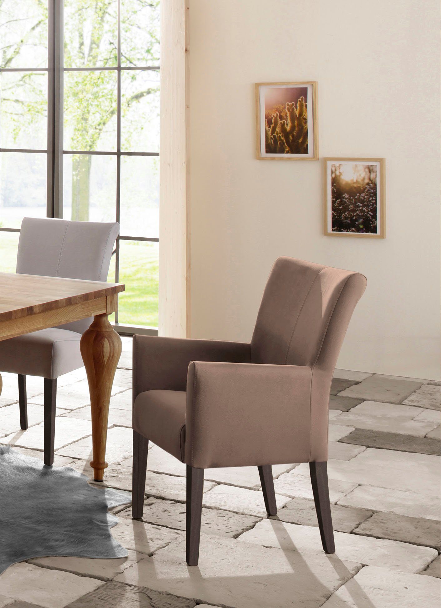 Home affaire Eetkamerstoel King Gestoffeerde stoel, fauteuil, massief houten frame