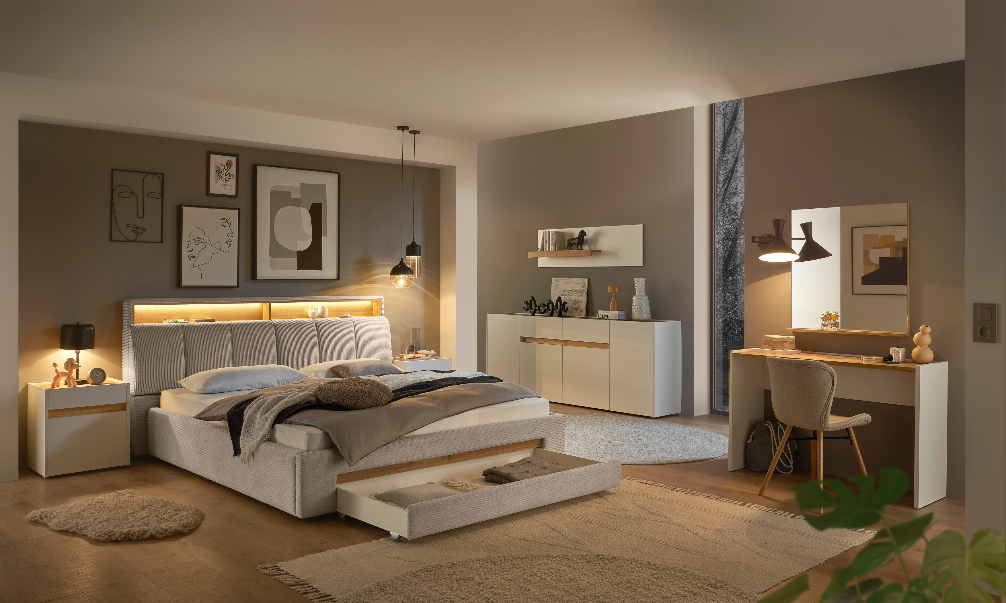 INOSIGN Gestoffeerd bed CiTY/GiRON,, gepolsterd opbergbed, met LED-verlichting Bedkisten met hondenbed of als opbergruimte, opklapbare hoofdeinden