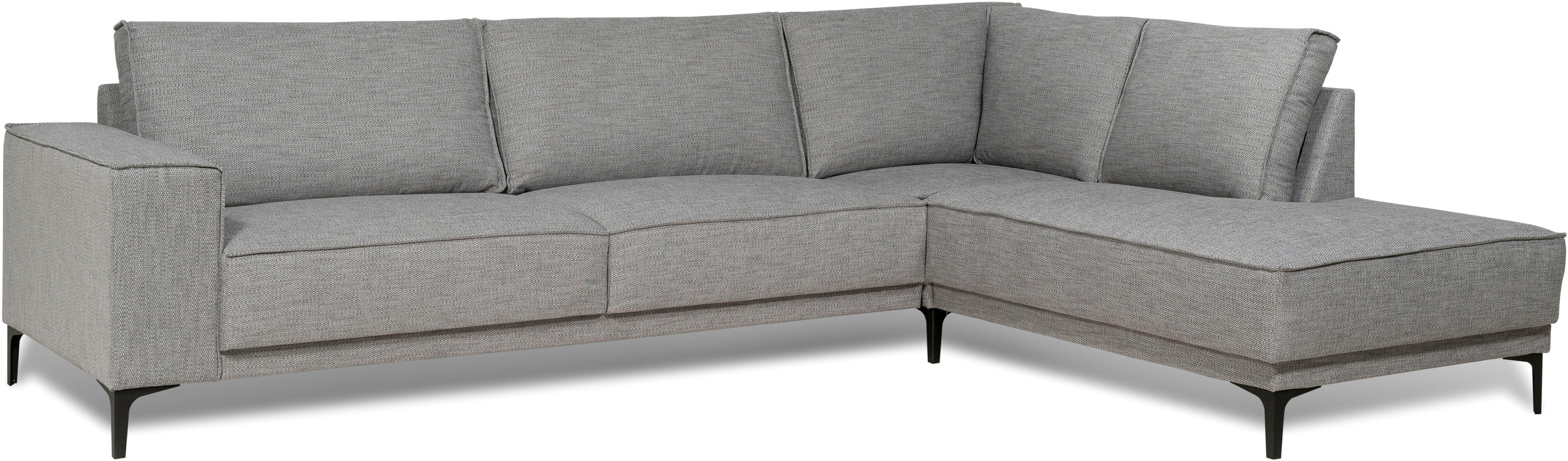 Places of Style Hoekbank Oland, structuur, platweefsel, luxe microvezel, bouclé L-vorm, 289 cm, golfondersteuning, Scandinavisch ontwerp, metalen poten