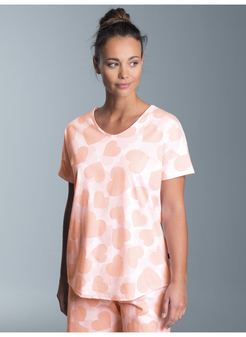 Trigema Pyjama TRIGEMA oversized T-shirt met allover hartjes-print (1-delig) dames nachtkleding maat L wit