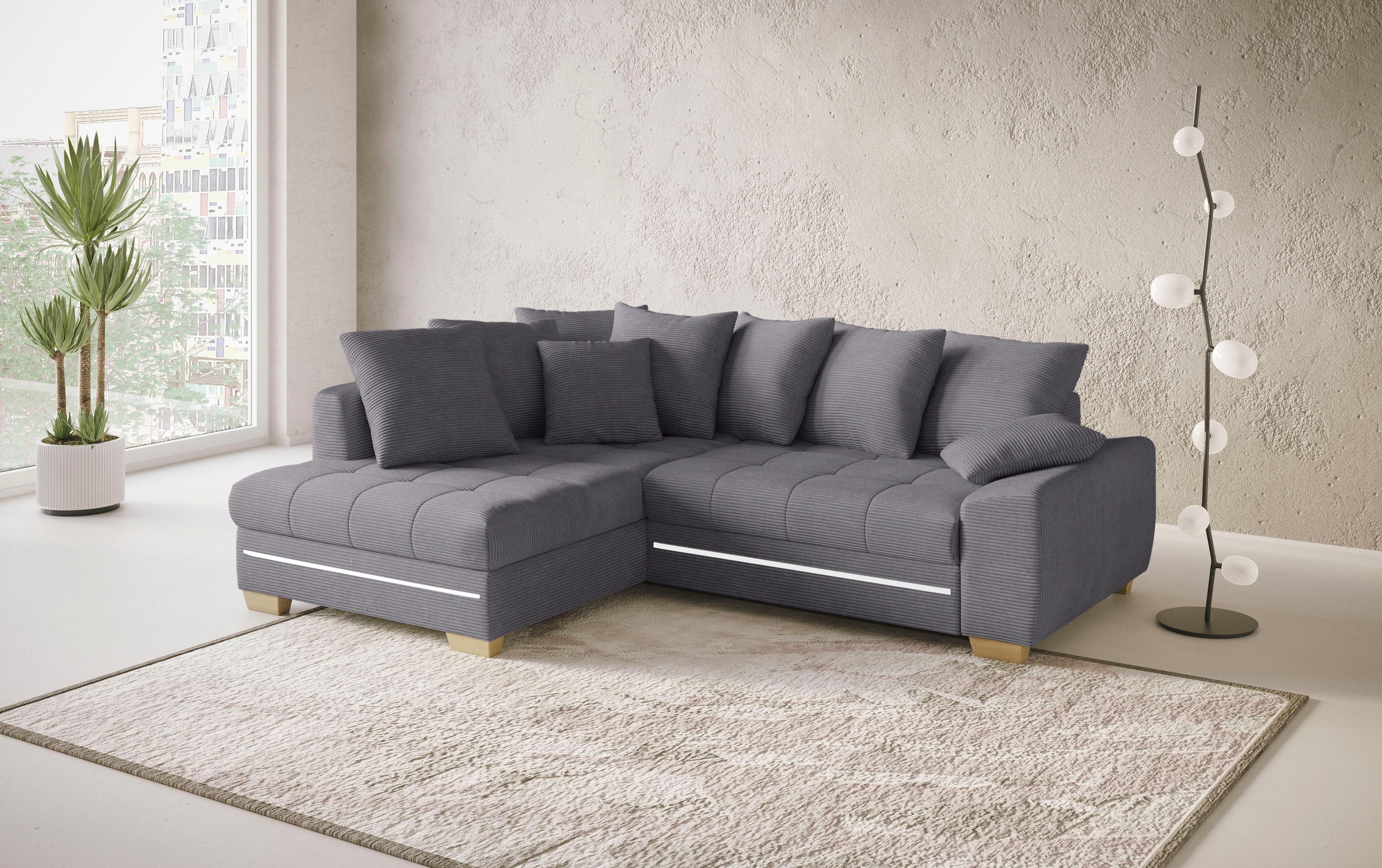 Mr. Couch Hoekbank Nikita II, L-vorm met koudschuim, rgb-led-verlichting, optioneel met bed, bedlade