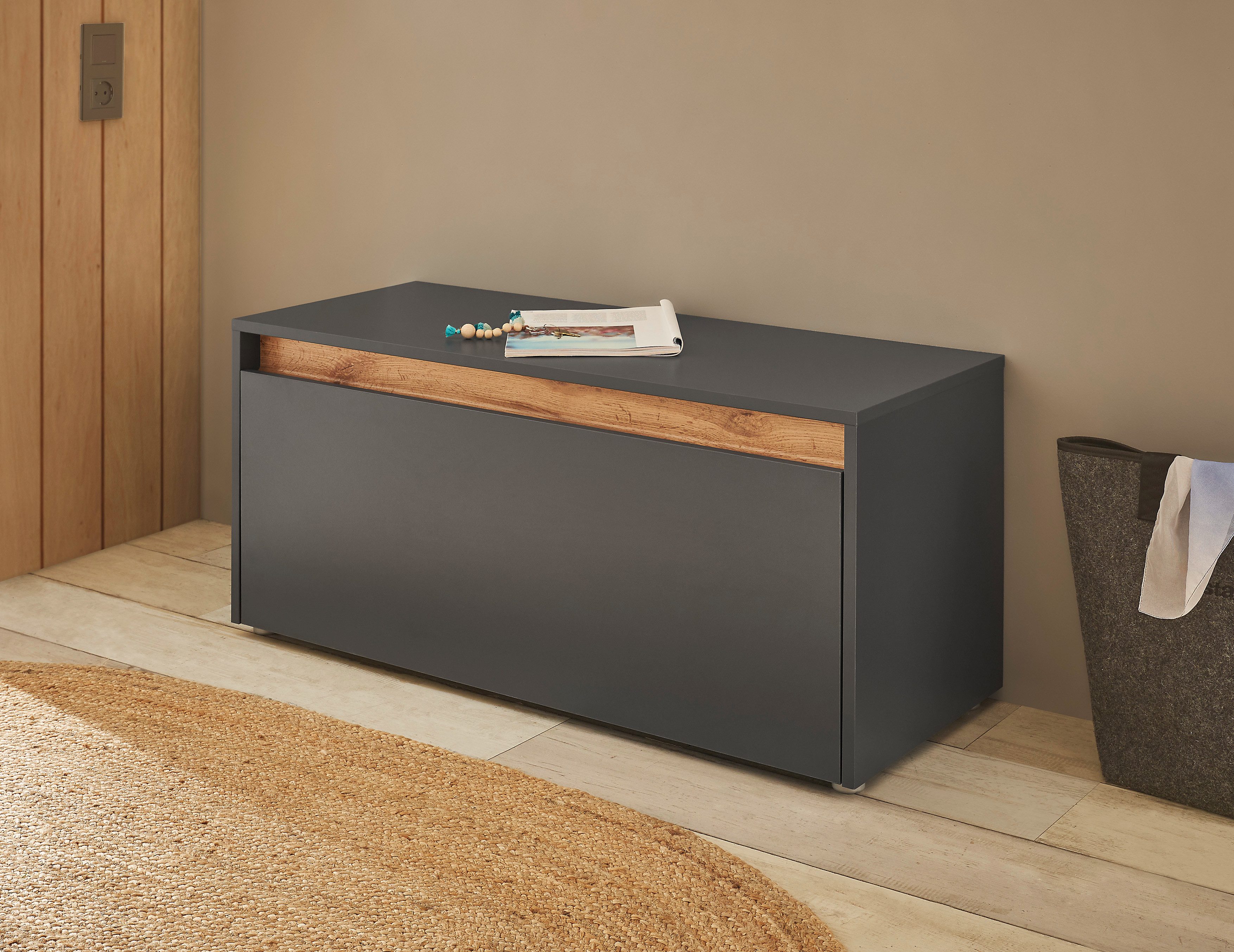 INOSIGN Schoenenbank GIRON/ CiTY, Schoenkast met klep, Zitbank in Wotan Eik veel opbergruimte, plaats voor ca. 8 paar schoenen, 100 cm breed