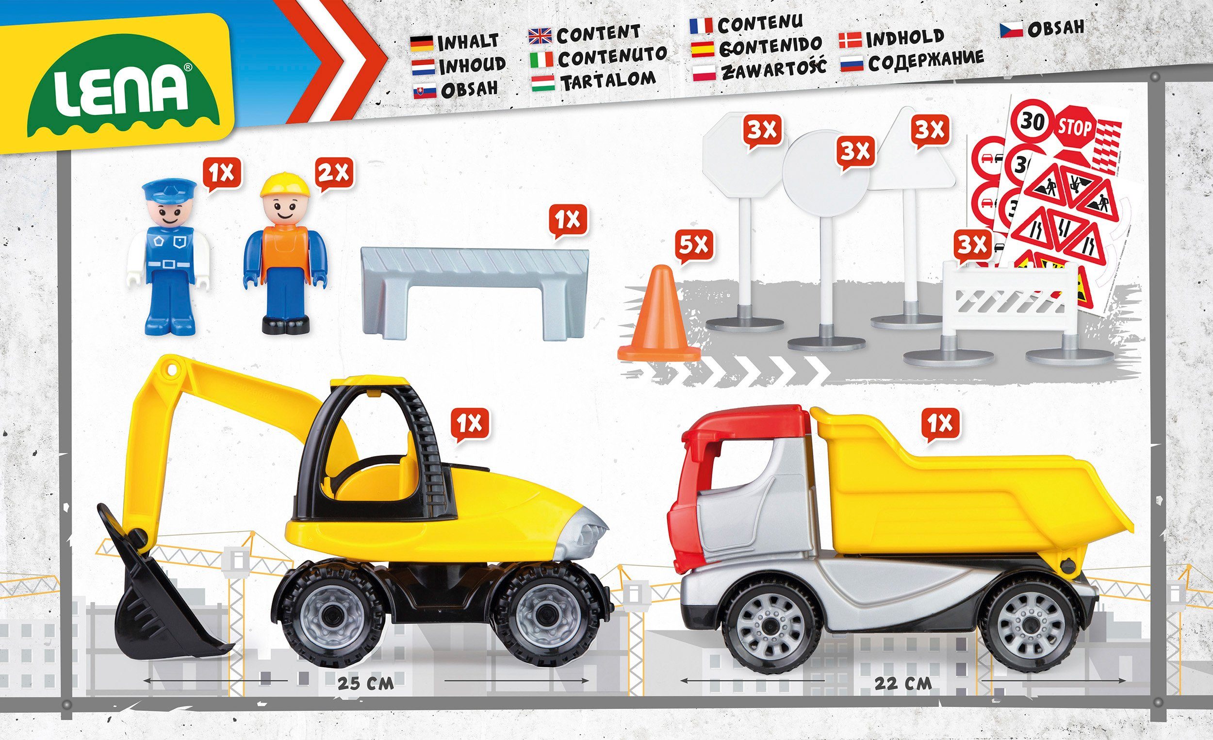 Lena® Speelgoed-kiepwagen Truckies Set Bouwplaats inclusief speelgoed-graafmachine en speelfiguur, made in europe