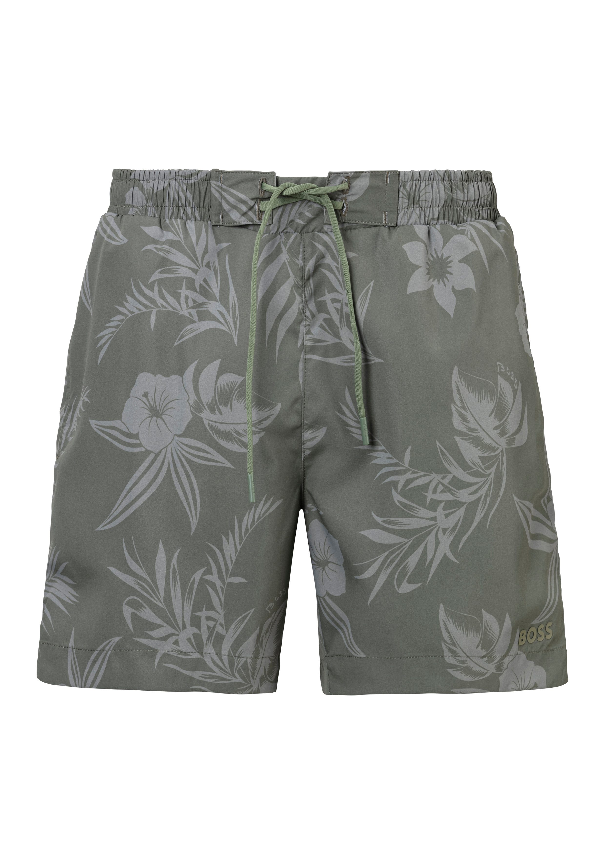 BOSS Zwemshort Reev met ton-in-ton caribische print heren zwembroeken maat S groen