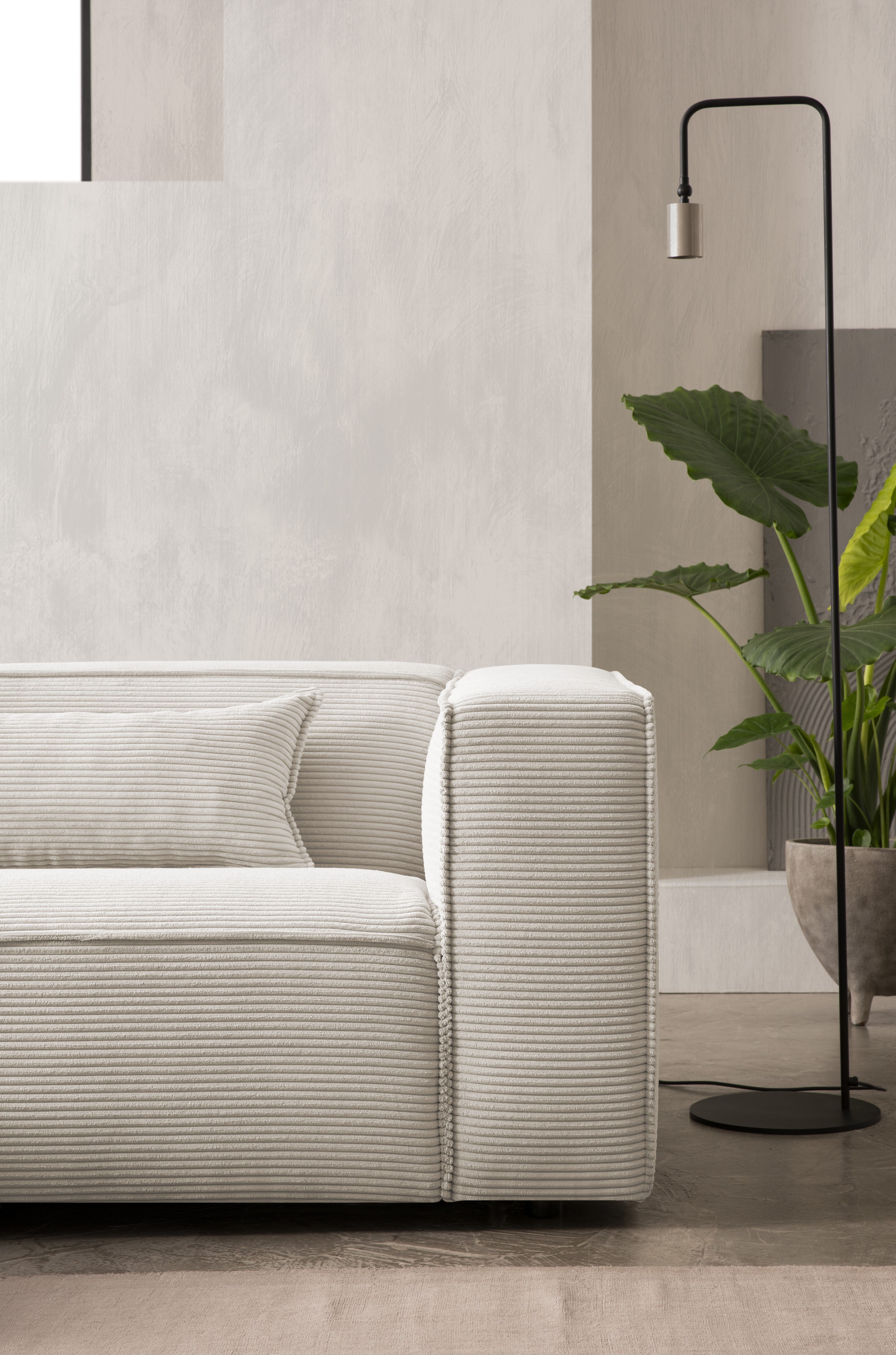 LeGer Home by Lena Gercke Hoekbank PIARA met biesnaad in cord of linnenlook, moderne bank in L-vorm keuze ottomaan rechts/links, zwarte voeten, comfortabel zitcomfort