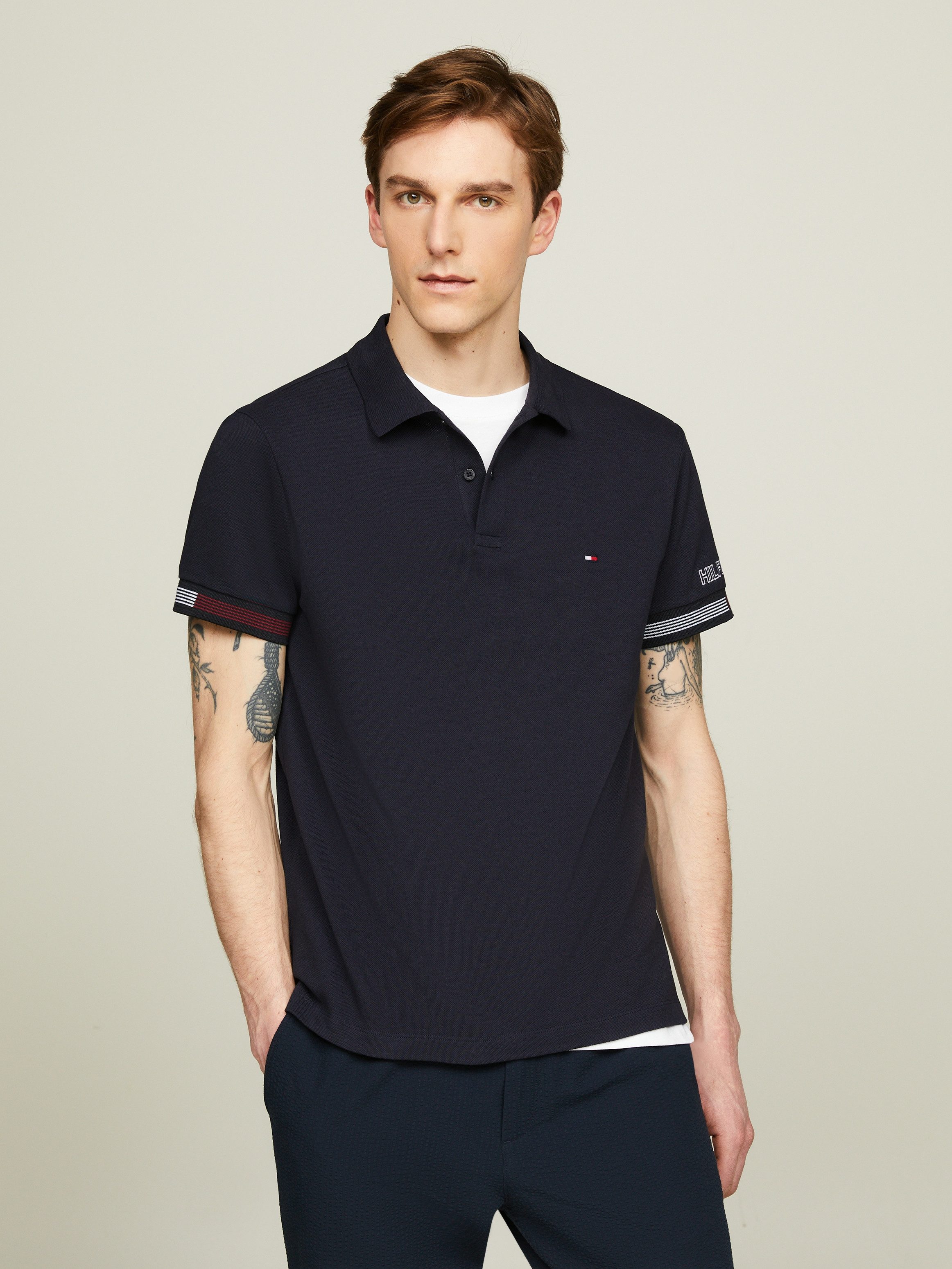 Tommy Hilfiger Slim fit poloshirt met labelstitchings model 'FLAG CUFF'