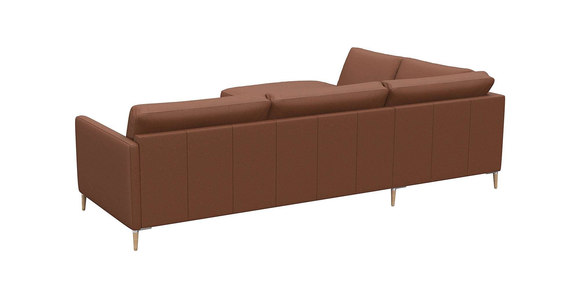 FLEXLUX Hoekbank Fiore, L-vorm smalle armleuningen, koudschuim, aluminium + eiken poten