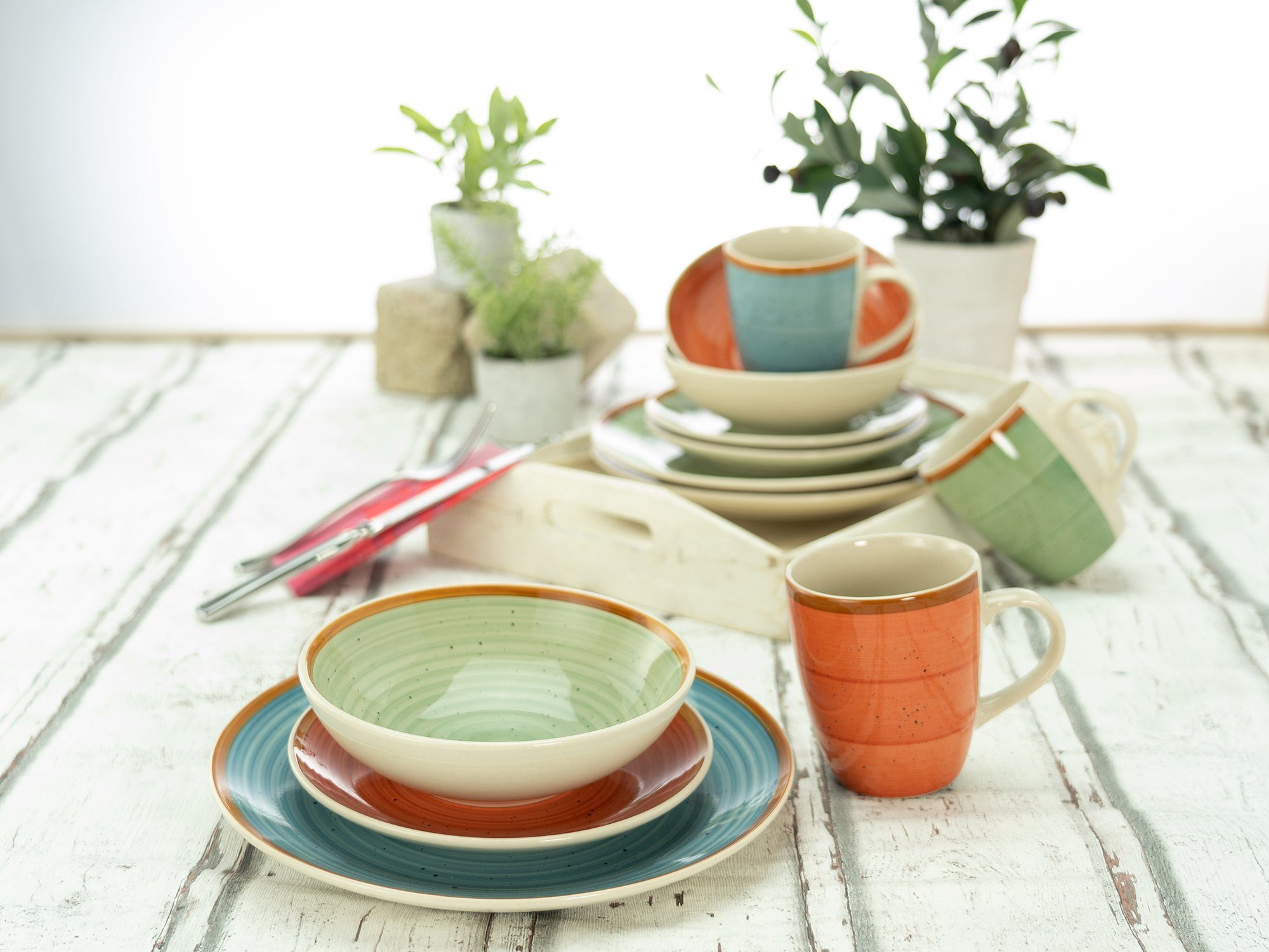 CreaTable Combi-servies Servies-set Country Servies, spiraaldecoratie, 24 delen, voor 6 personen (set, 24-delig)