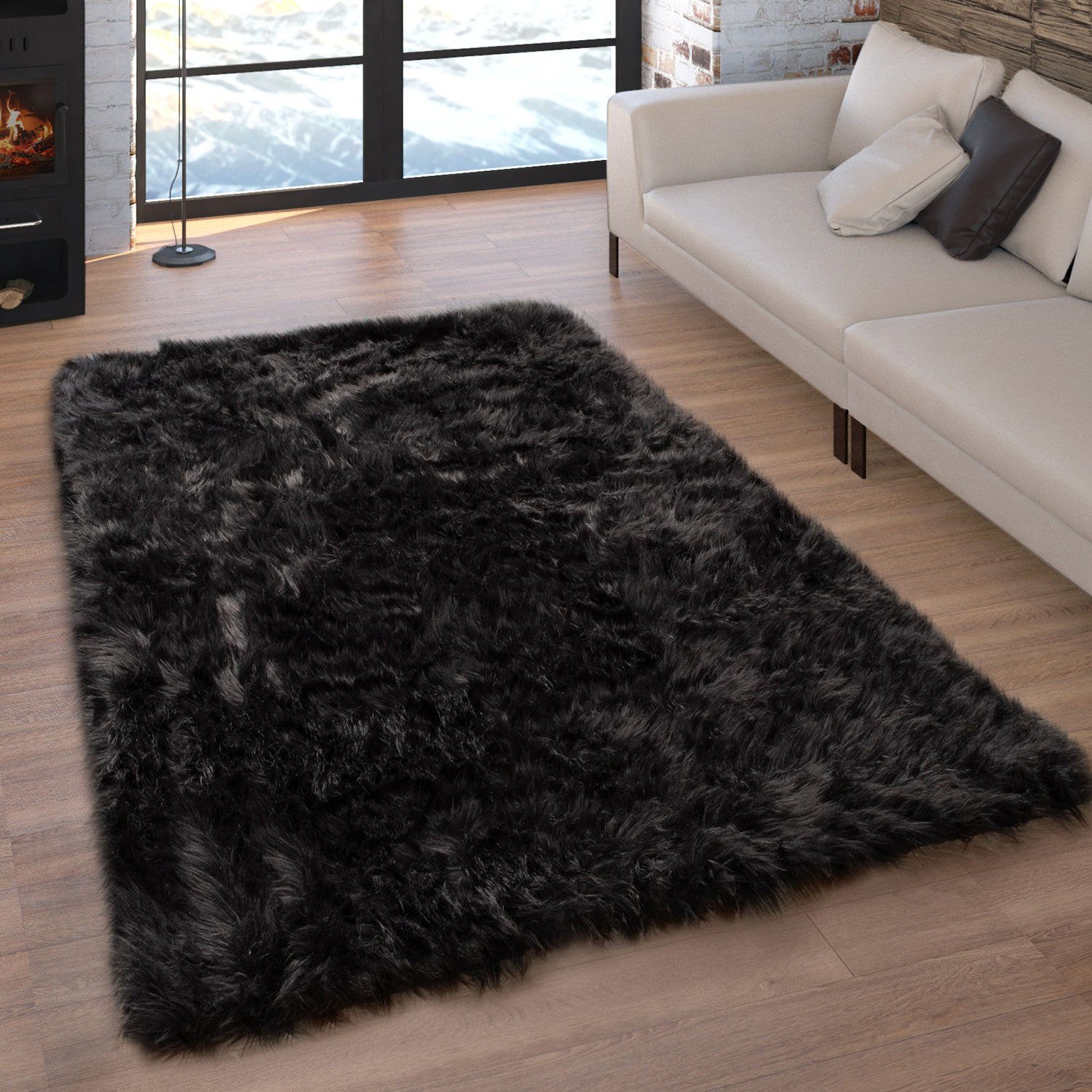 Paco Home Vachtvloerkleed Playa 960 Imitatiebont, flokati-look, hoge pool, heerlijk zacht, unikleuren dieren vloerkleden maat 80 cm x 150 cm x 64 mm