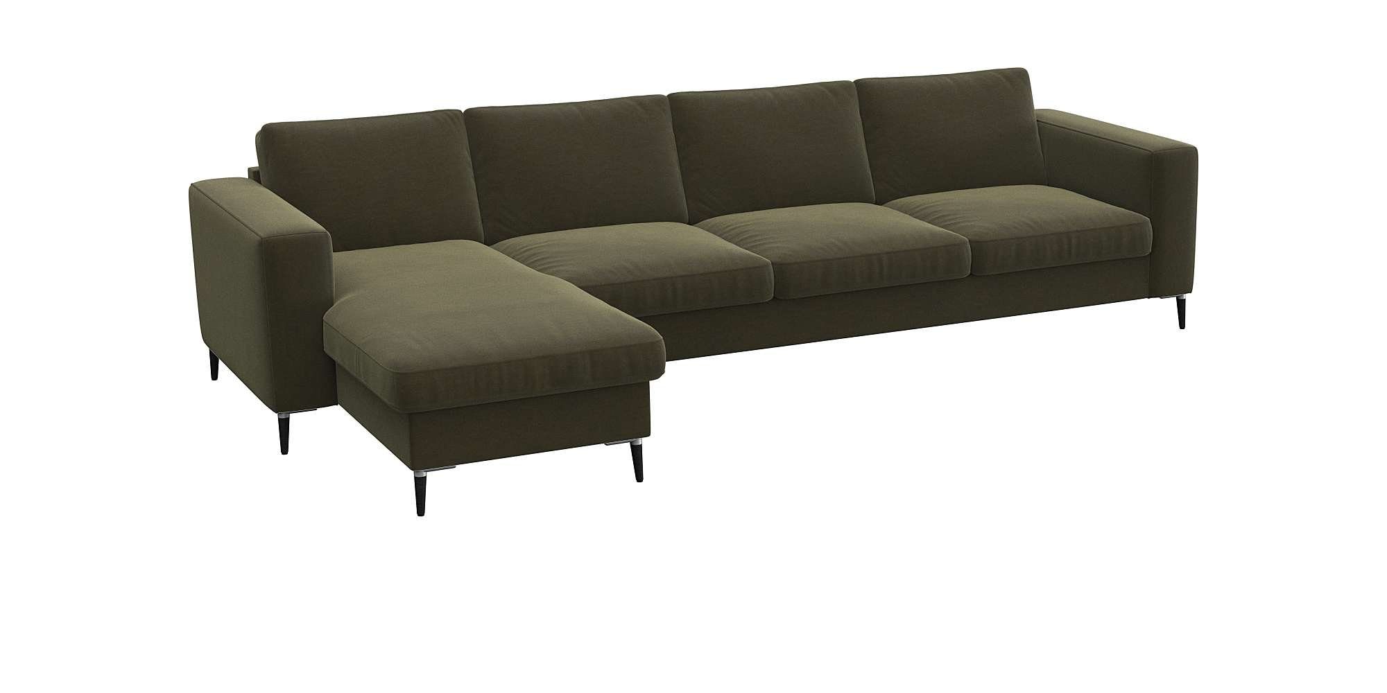 FLEXLUX Hoekbank Fiore, L-vorm brede armleuningen, koudschuim, poten aluminium + zwart