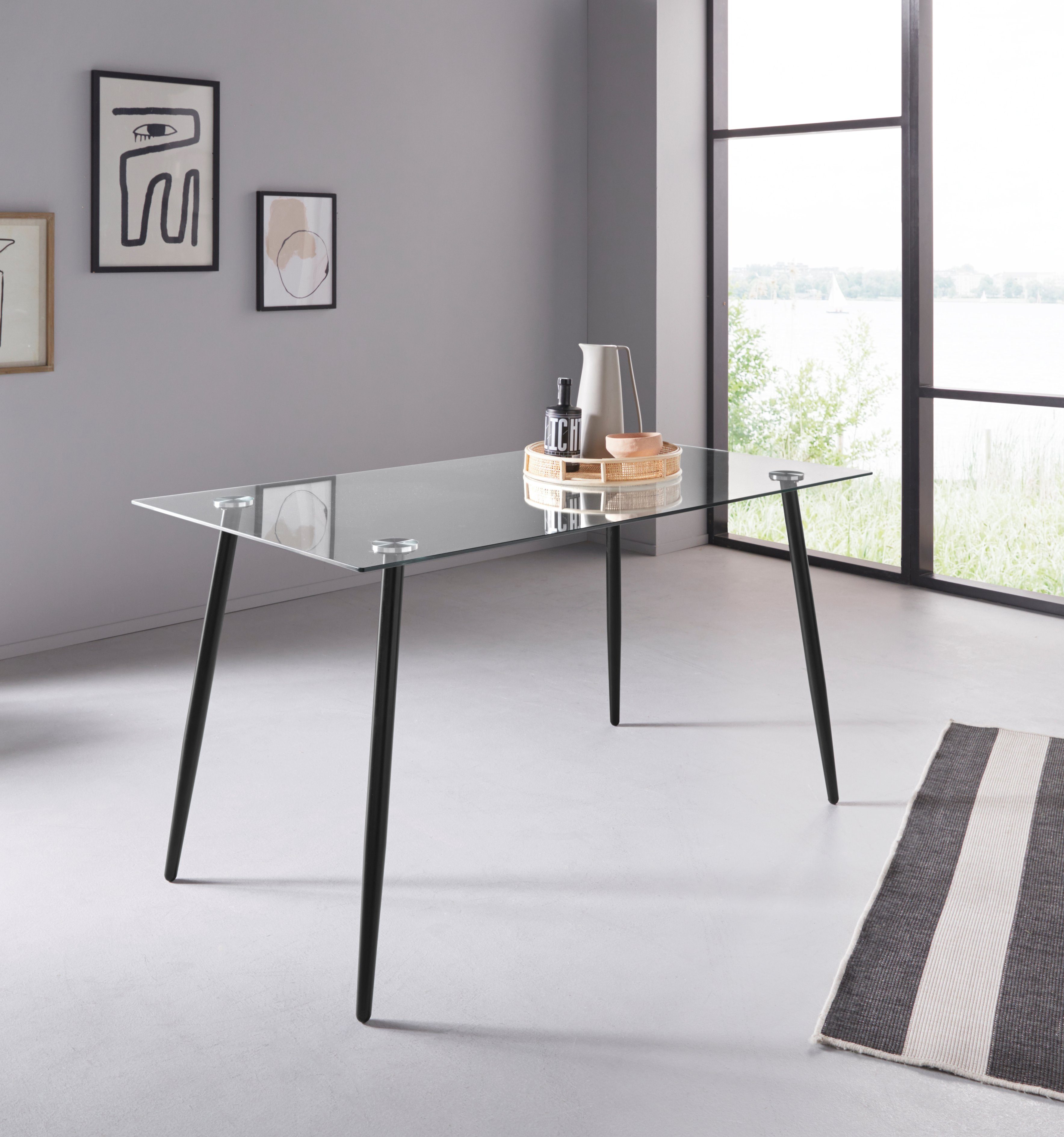 INOSIGN Glazen tafel Danny, TOPSELLER! Eettafel breedte 140 cm, metaalapplicaties, modern ontwerp