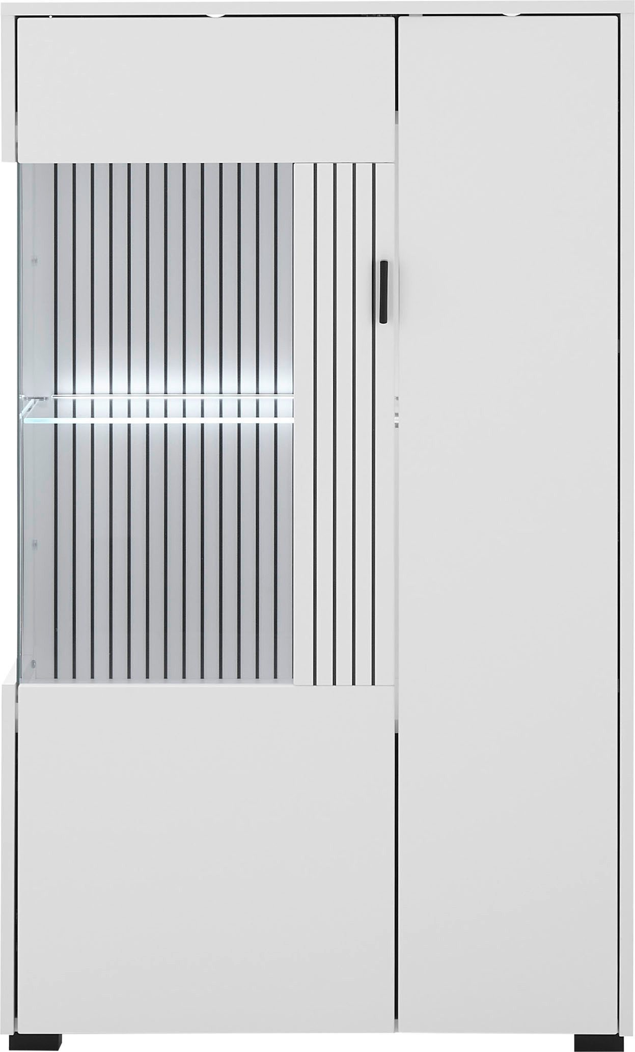 INOSIGN Vitrinekast Hudson, opberghangkast in moderne trendkleur, handgrepen van metaal (zwart), hoogte 125 cm