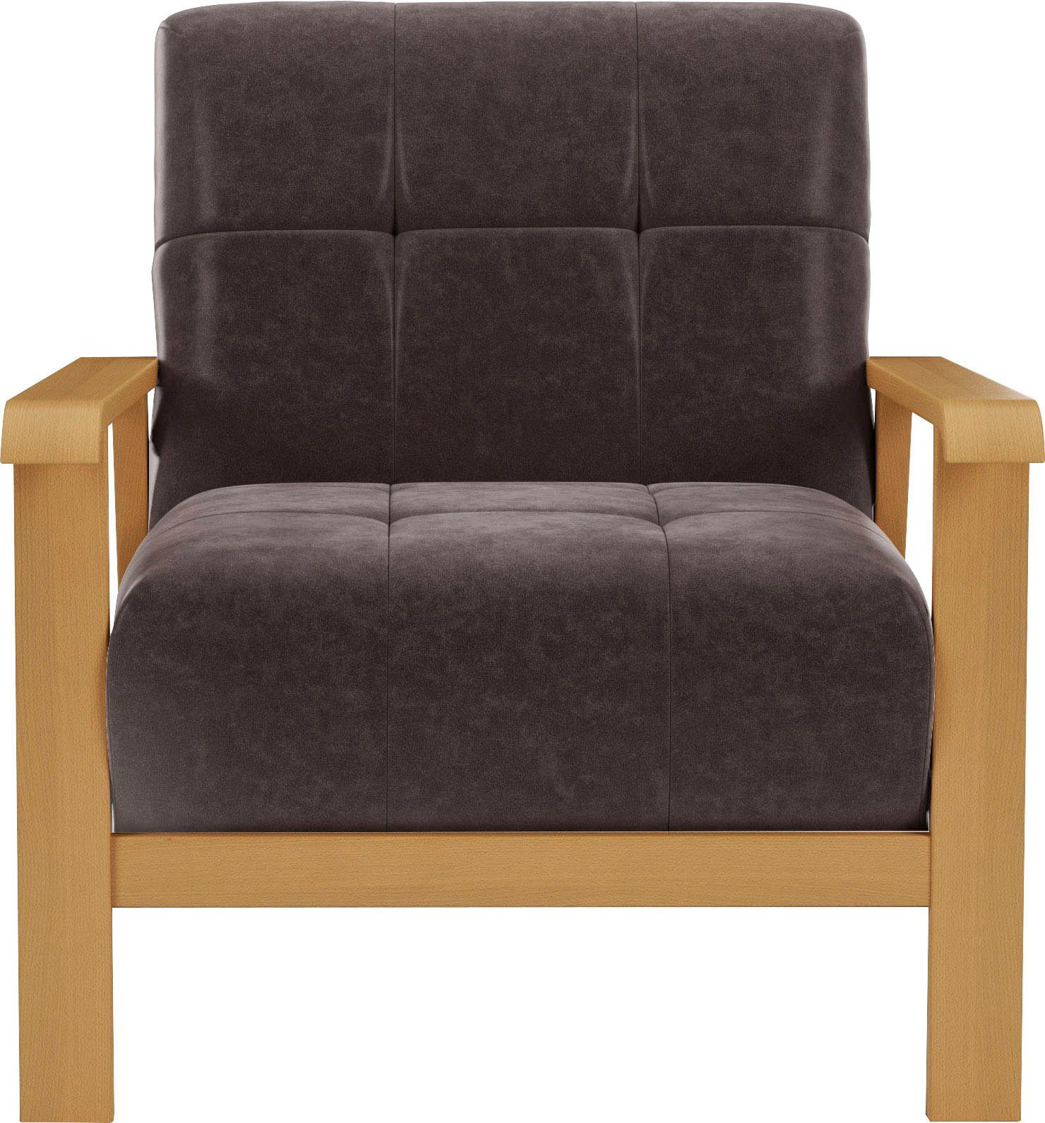 sit&more Fauteuil Billund Armleuningen van eikenkleurig beukenhout, verschillende bekledingen en kleuren fauteuils maat Luxe-microvezel vintage-look
