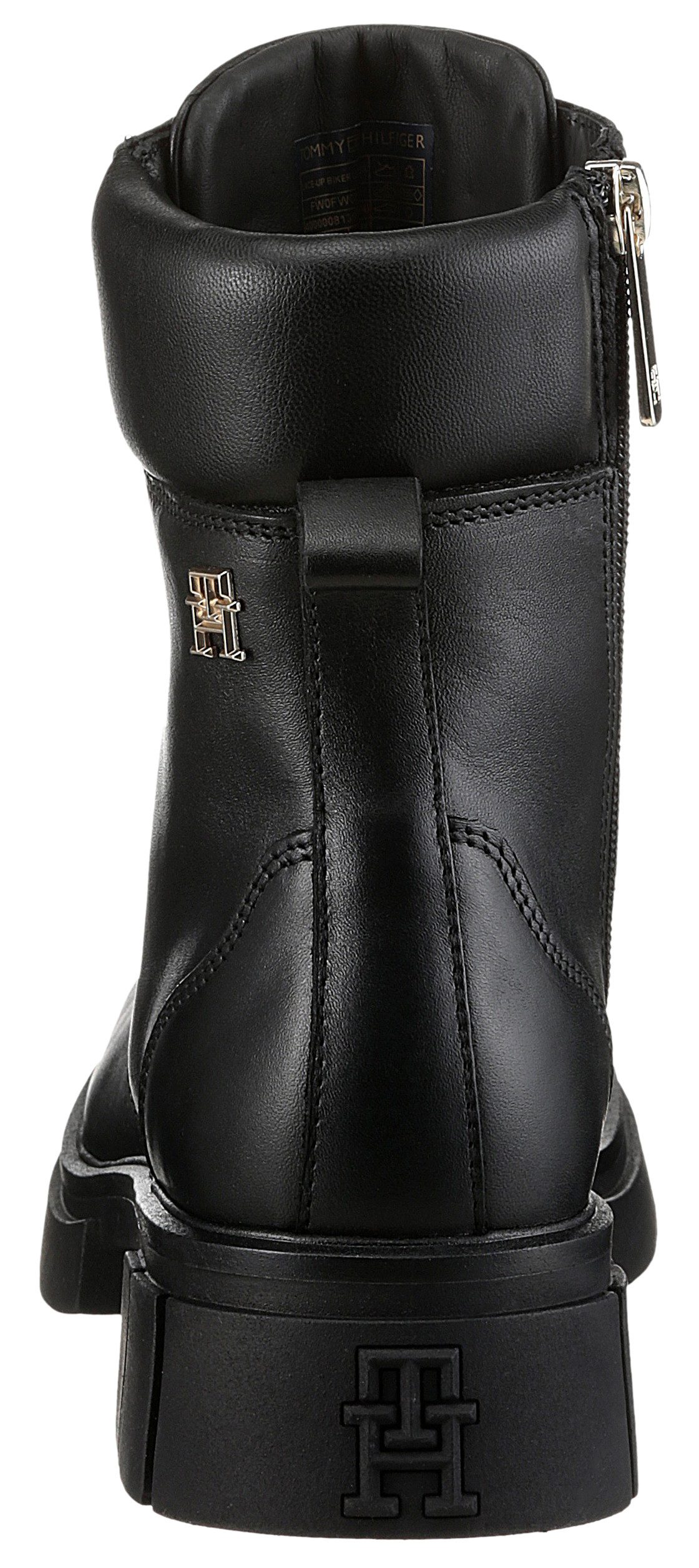 Tommy Hilfiger Bikerboots LACE-UP BIKER LEATHER blokhak, veterschoenen, enkellaars met gepolsterde schacht